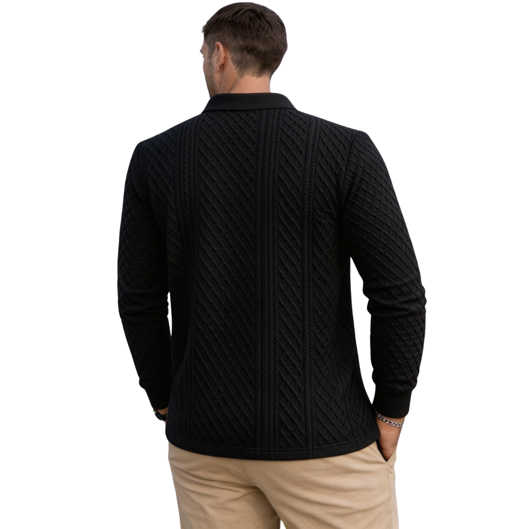Atelier Rivelle | Polo Homme Manches Longues Jacquard Élégant Décontracté