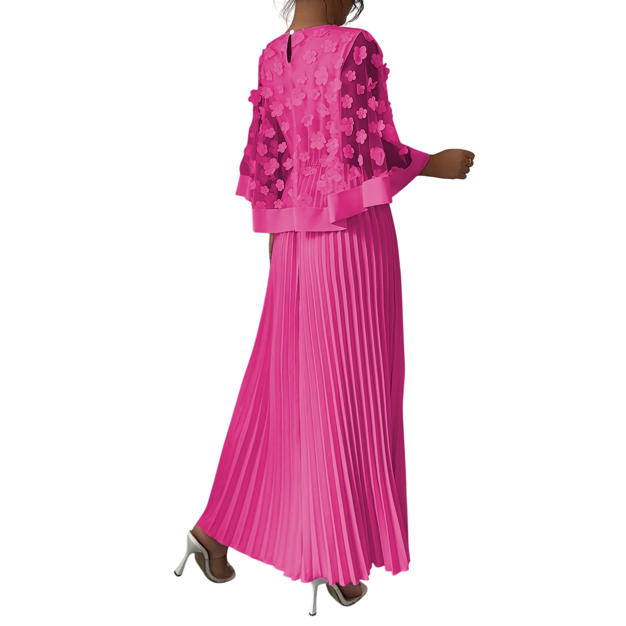 Atelier Rivelle | Robe Femme Élégante Cérémonie Floral 3D Col Rond