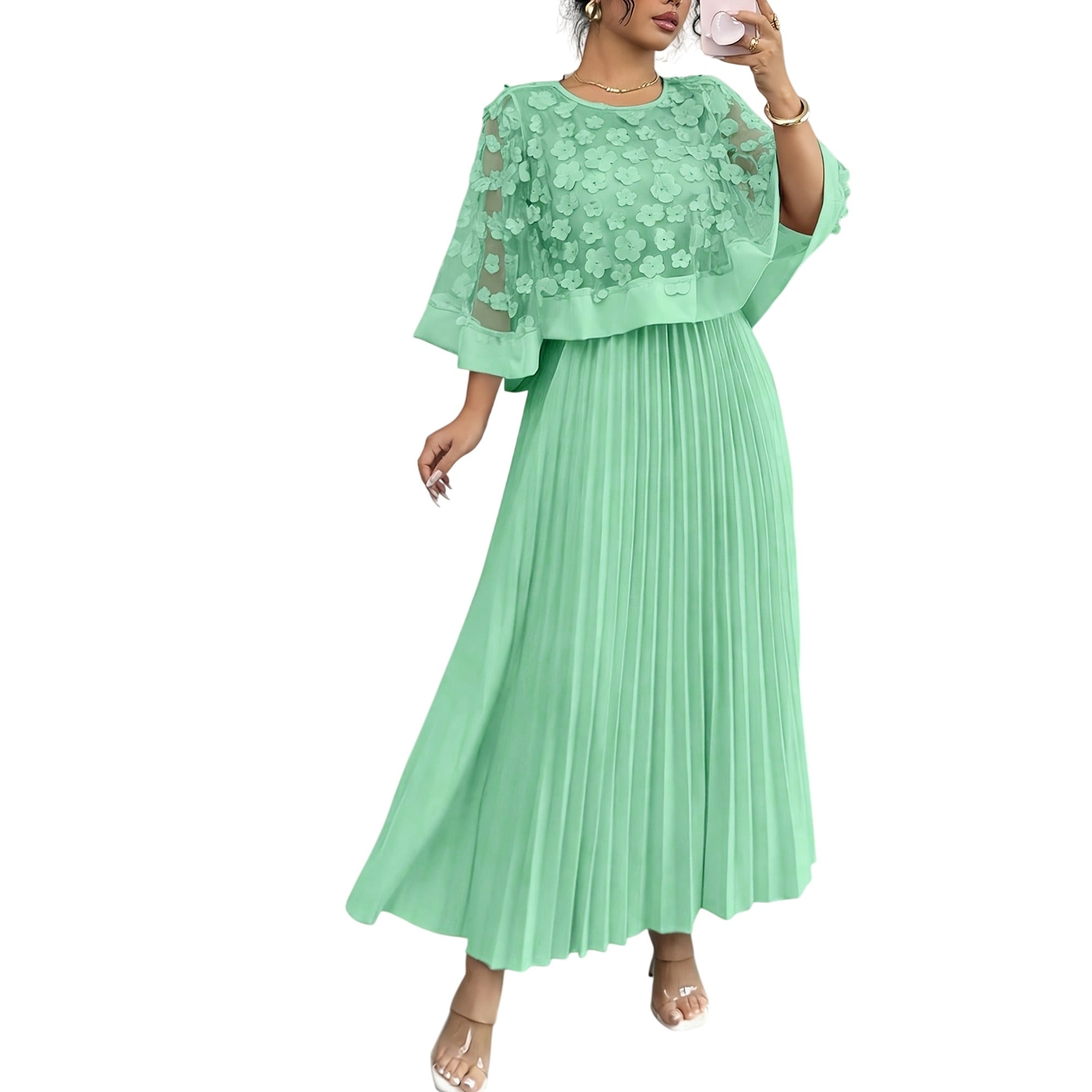 Atelier Rivelle | Robe Femme Élégante Cérémonie Floral 3D Col Rond