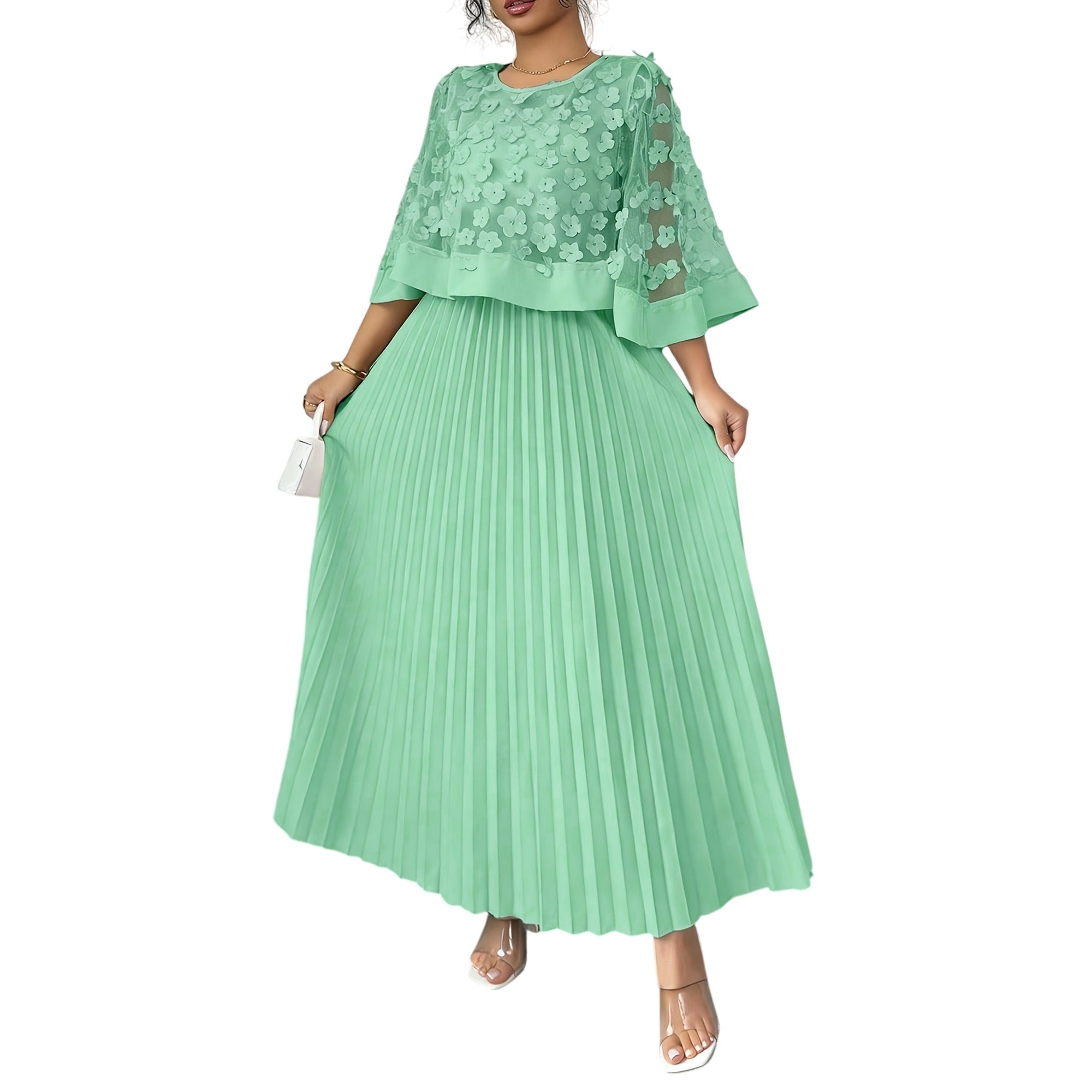 Atelier Rivelle | Robe Femme Élégante Cérémonie Floral 3D Col Rond