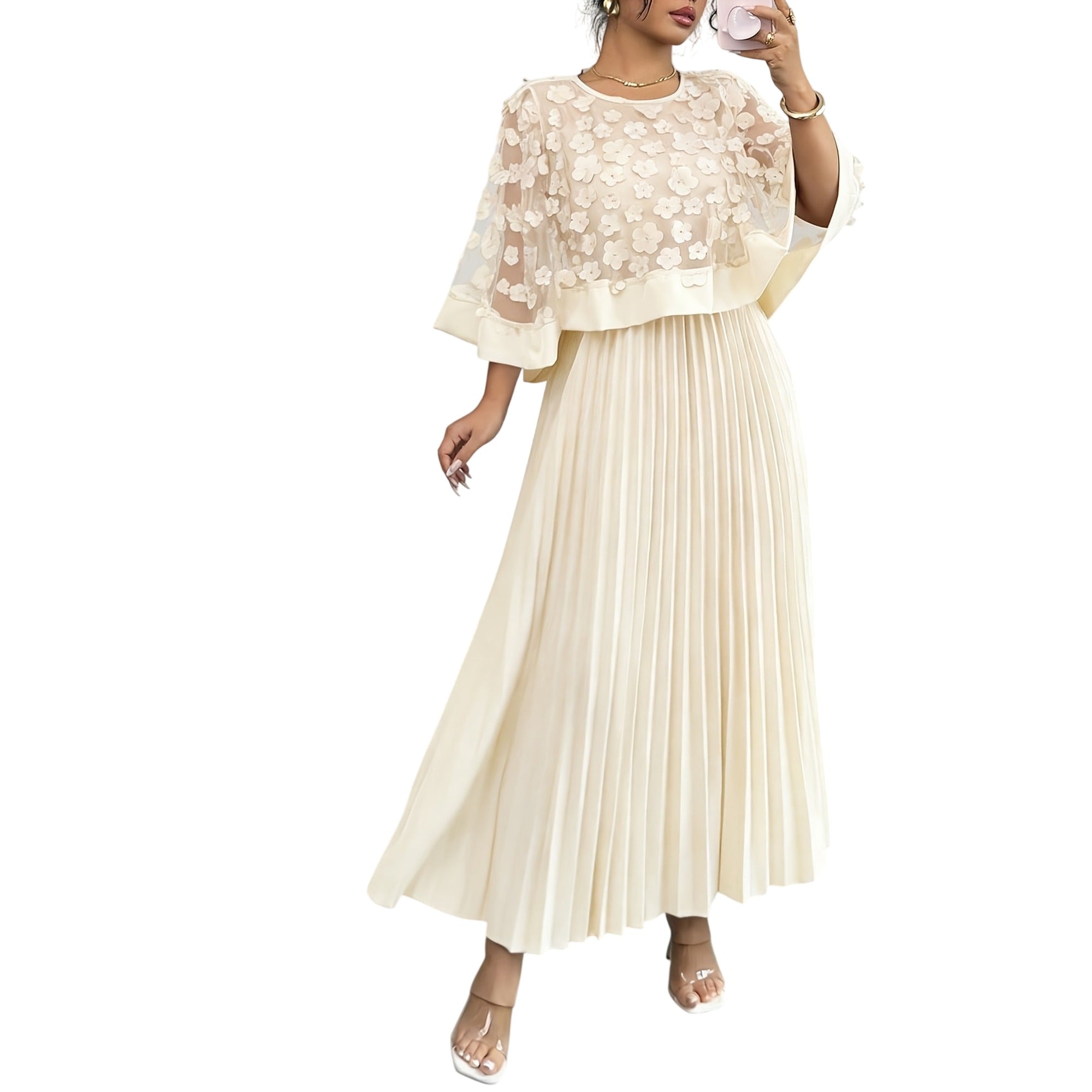Atelier Rivelle | Robe Femme Élégante Cérémonie Floral 3D Col Rond