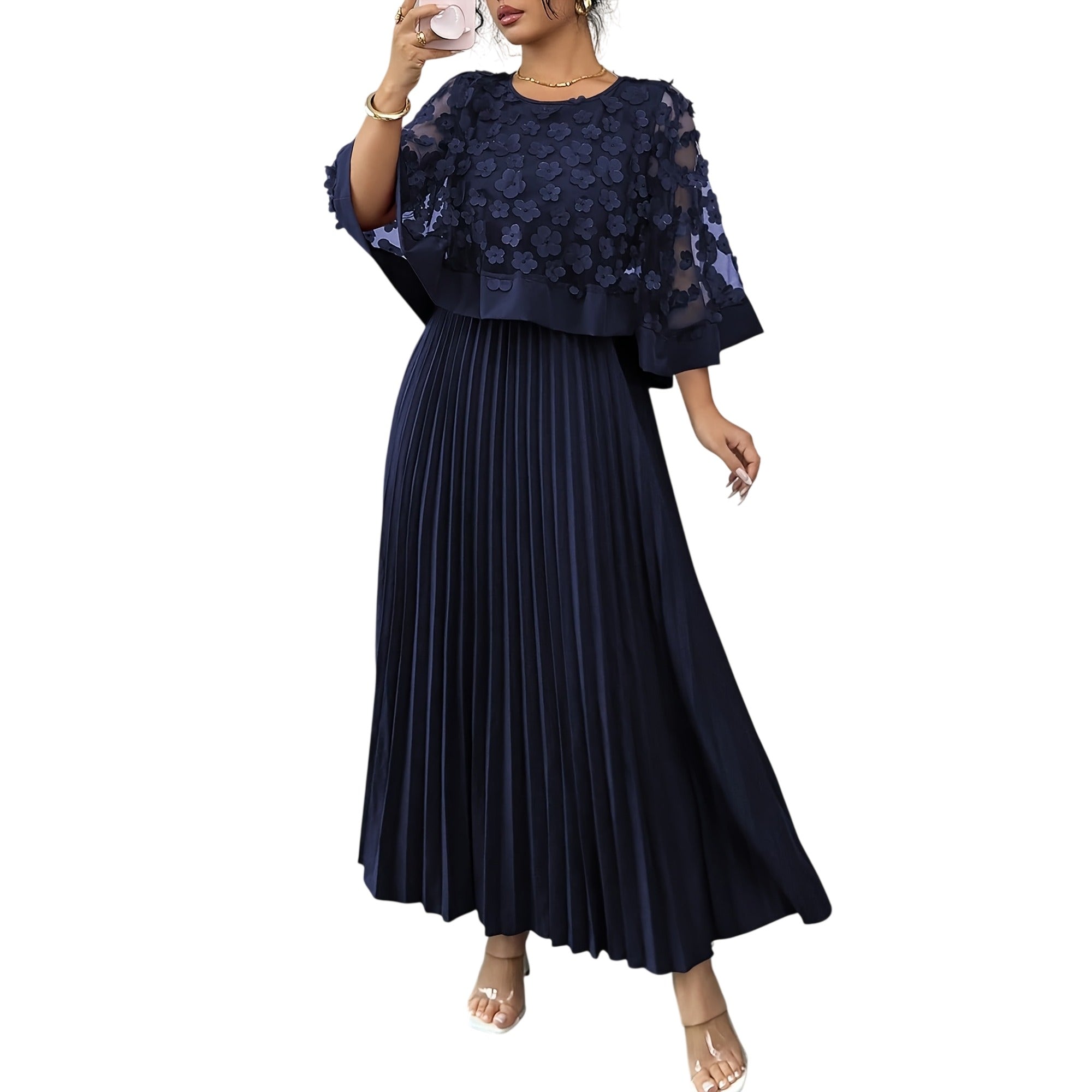 Atelier Rivelle | Robe Femme Élégante Cérémonie Floral 3D Col Rond