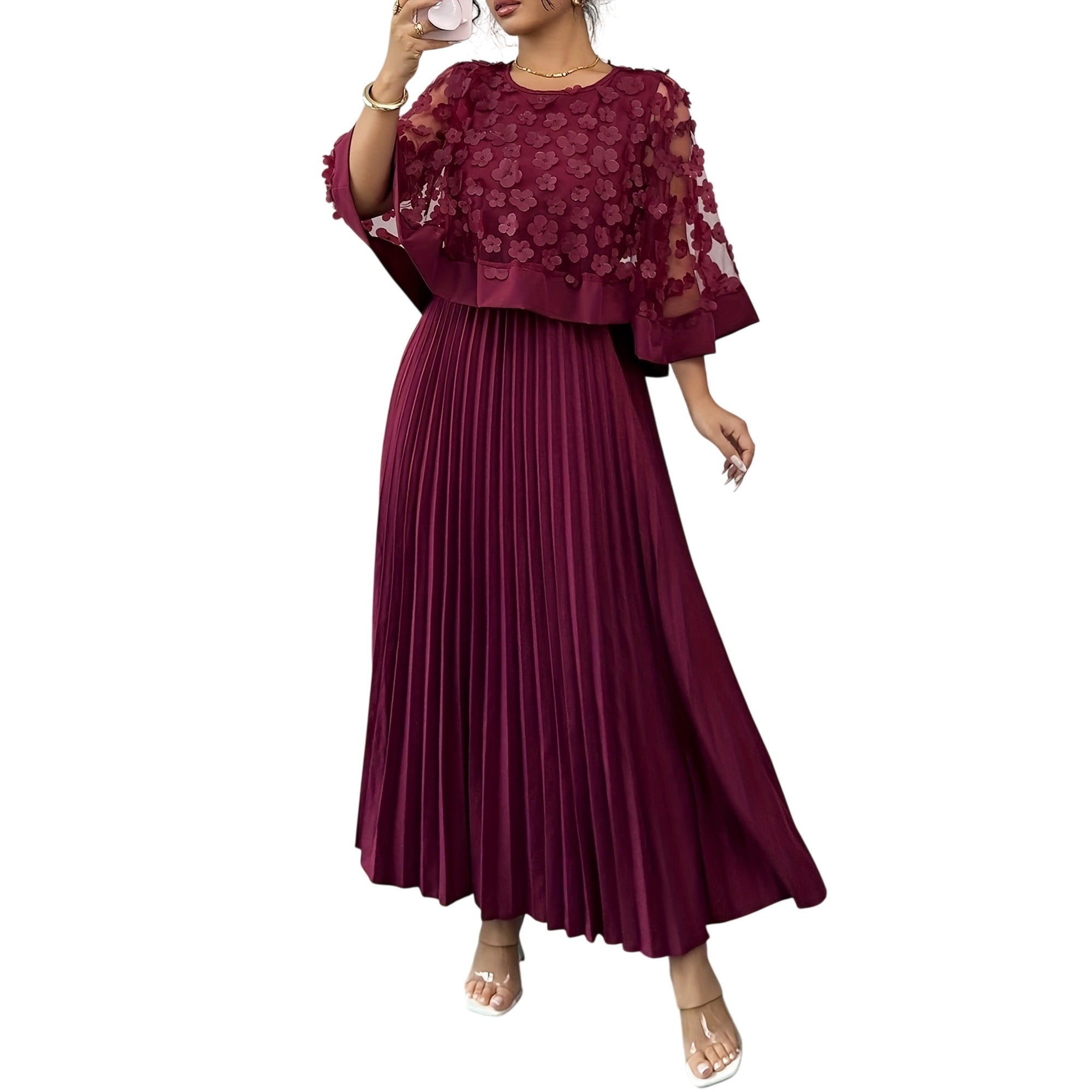 Atelier Rivelle | Robe Femme Élégante Cérémonie Floral 3D Col Rond