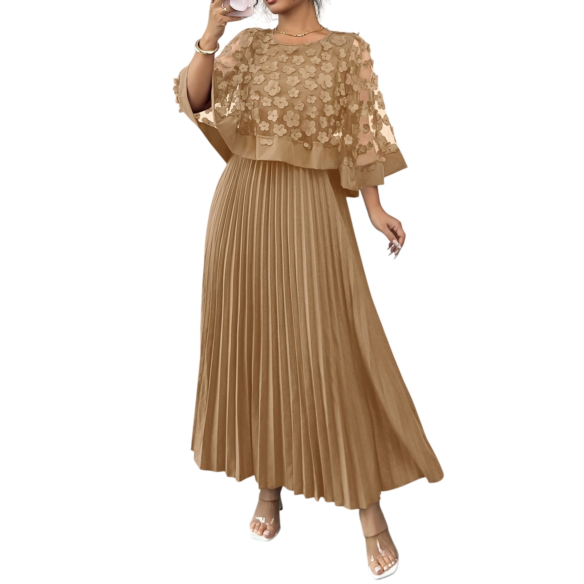Atelier Rivelle | Robe Femme Élégante Cérémonie Floral 3D Col Rond