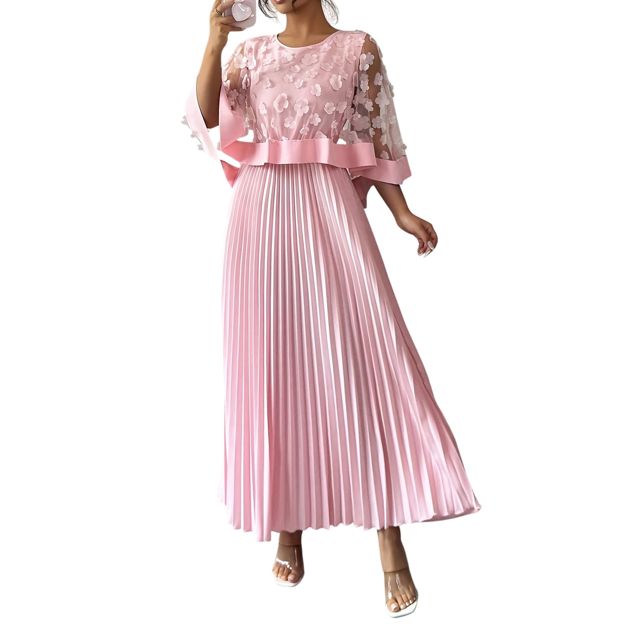 Atelier Rivelle | Robe Femme Élégante Cérémonie Floral 3D Col Rond
