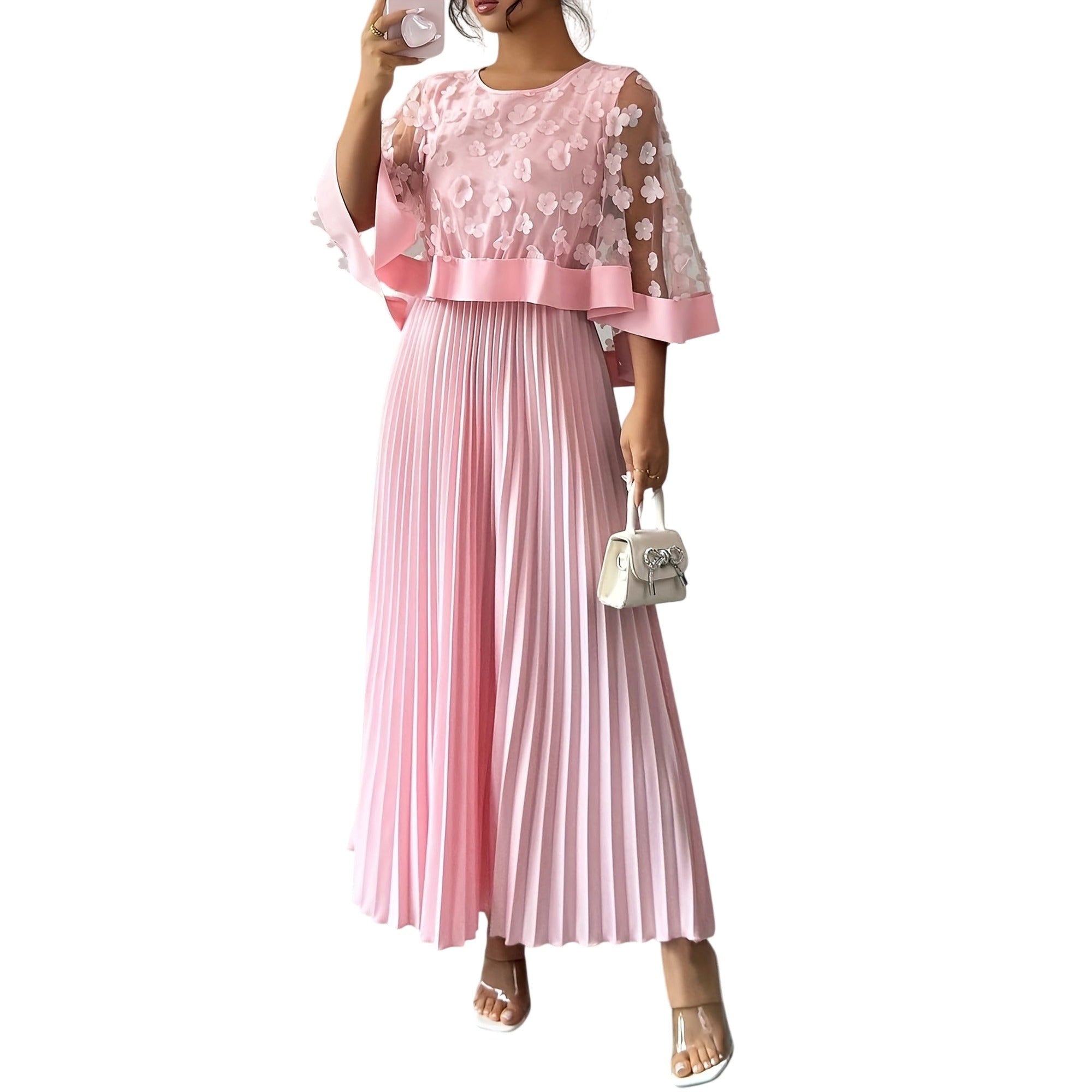Atelier Rivelle | Robe Femme Élégante Cérémonie Floral 3D Col Rond