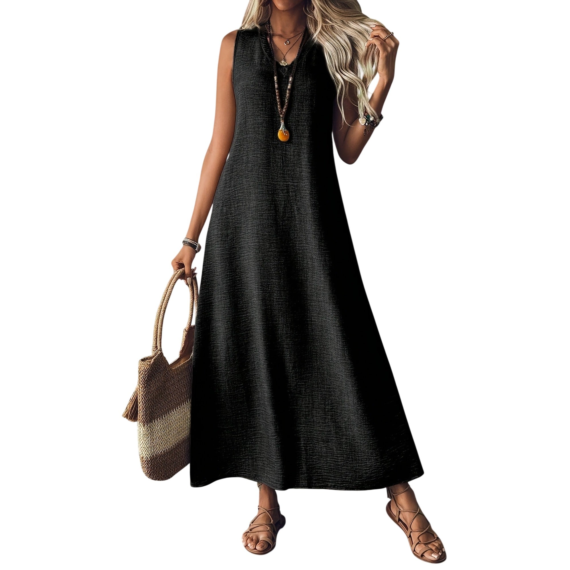 Atelier Rivelle | Robe Femme Été Ample Col V Sans Manches Fluide