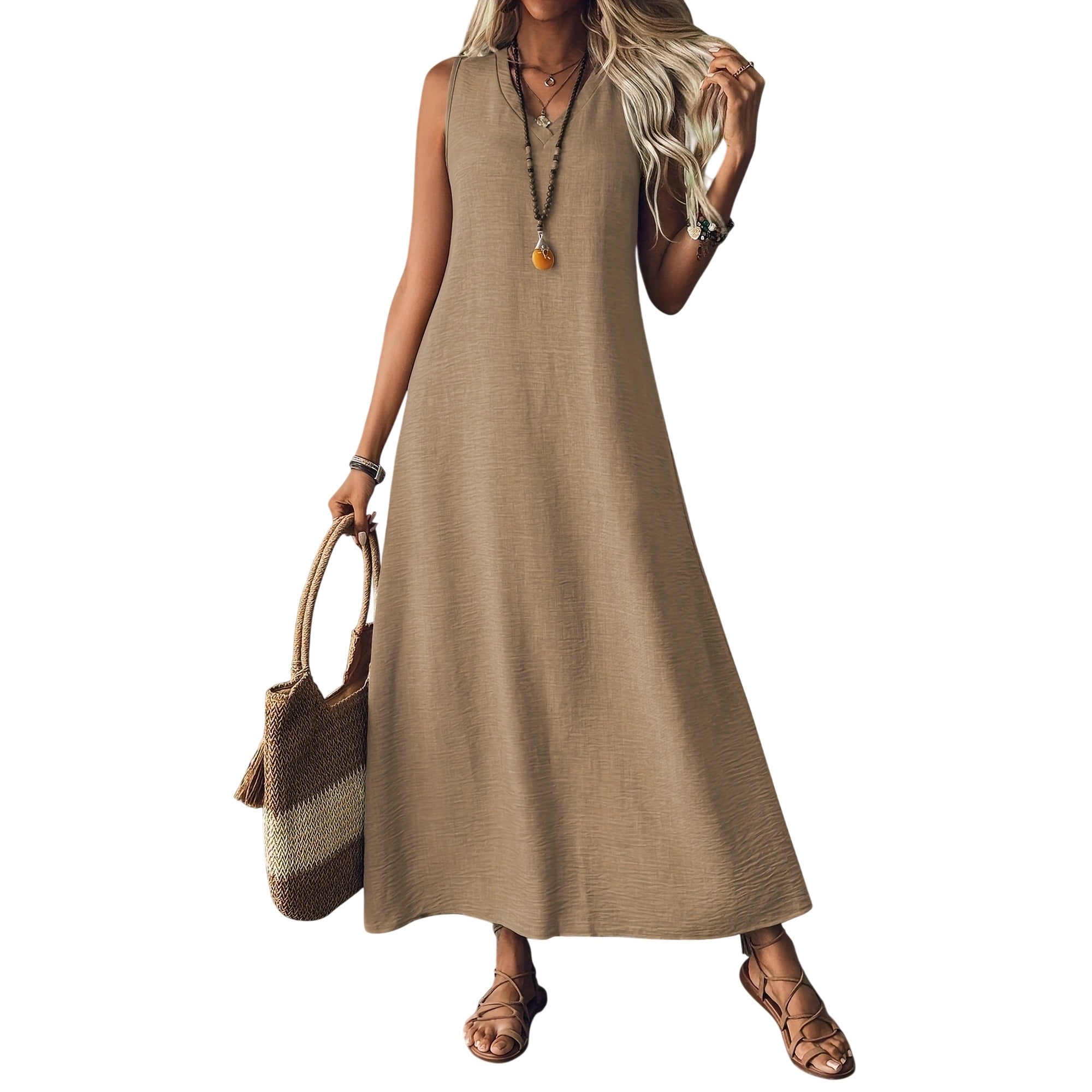 Atelier Rivelle | Robe Femme Été Ample Col V Sans Manches Fluide
