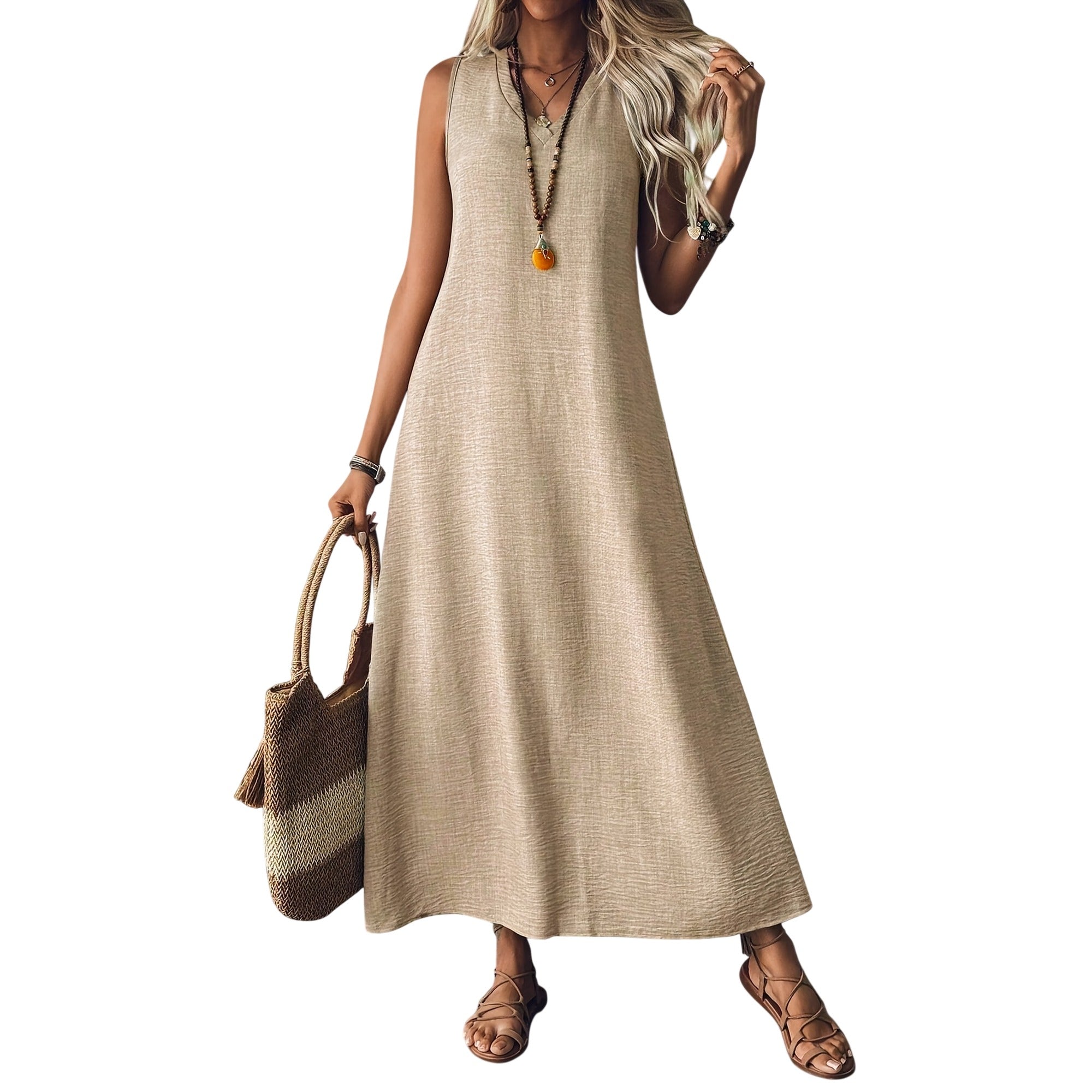 Atelier Rivelle | Robe Femme Été Ample Col V Sans Manches Fluide