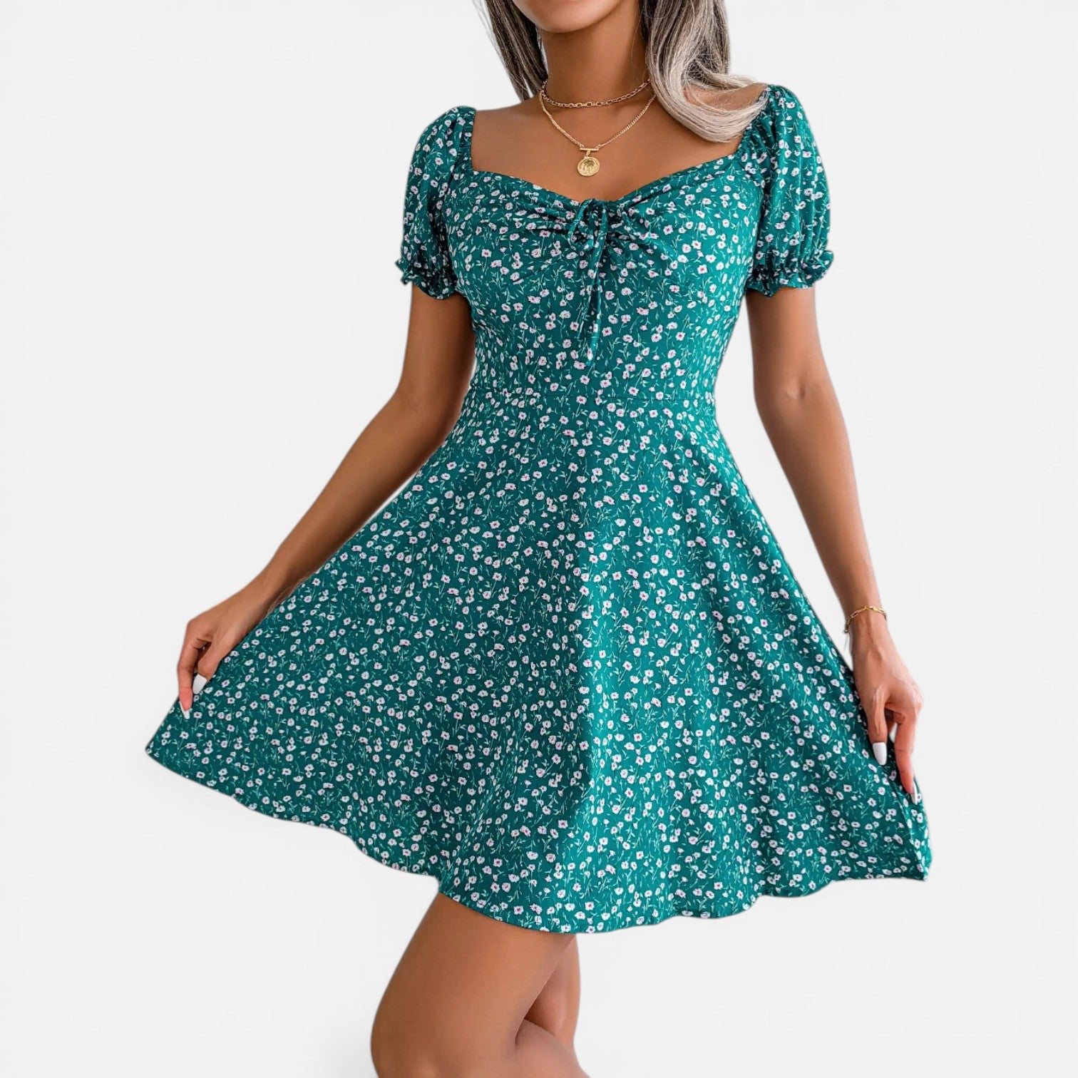 Atelier Rivelle | Robe Mini Femme Fleurie Col Carré A-Line Volants Été