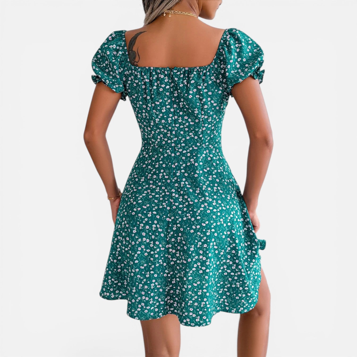 Atelier Rivelle | Robe Mini Femme Fleurie Col Carré A-Line Volants Été