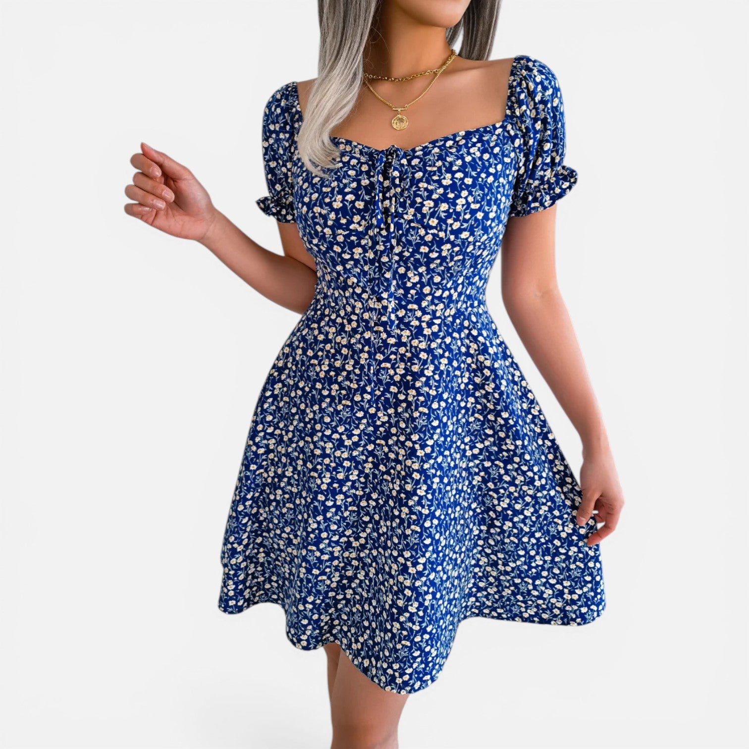 Atelier Rivelle | Robe Mini Femme Fleurie Col Carré A-Line Volants Été