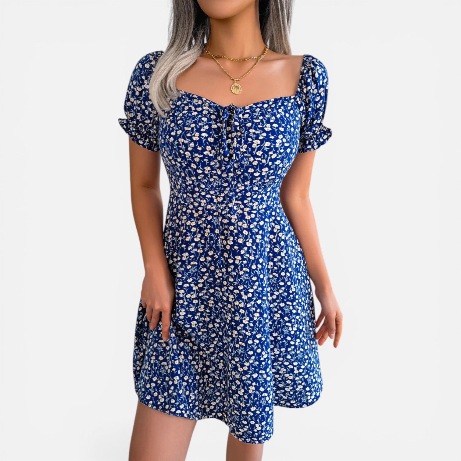 Atelier Rivelle | Robe Mini Femme Fleurie Col Carré A-Line Volants Été