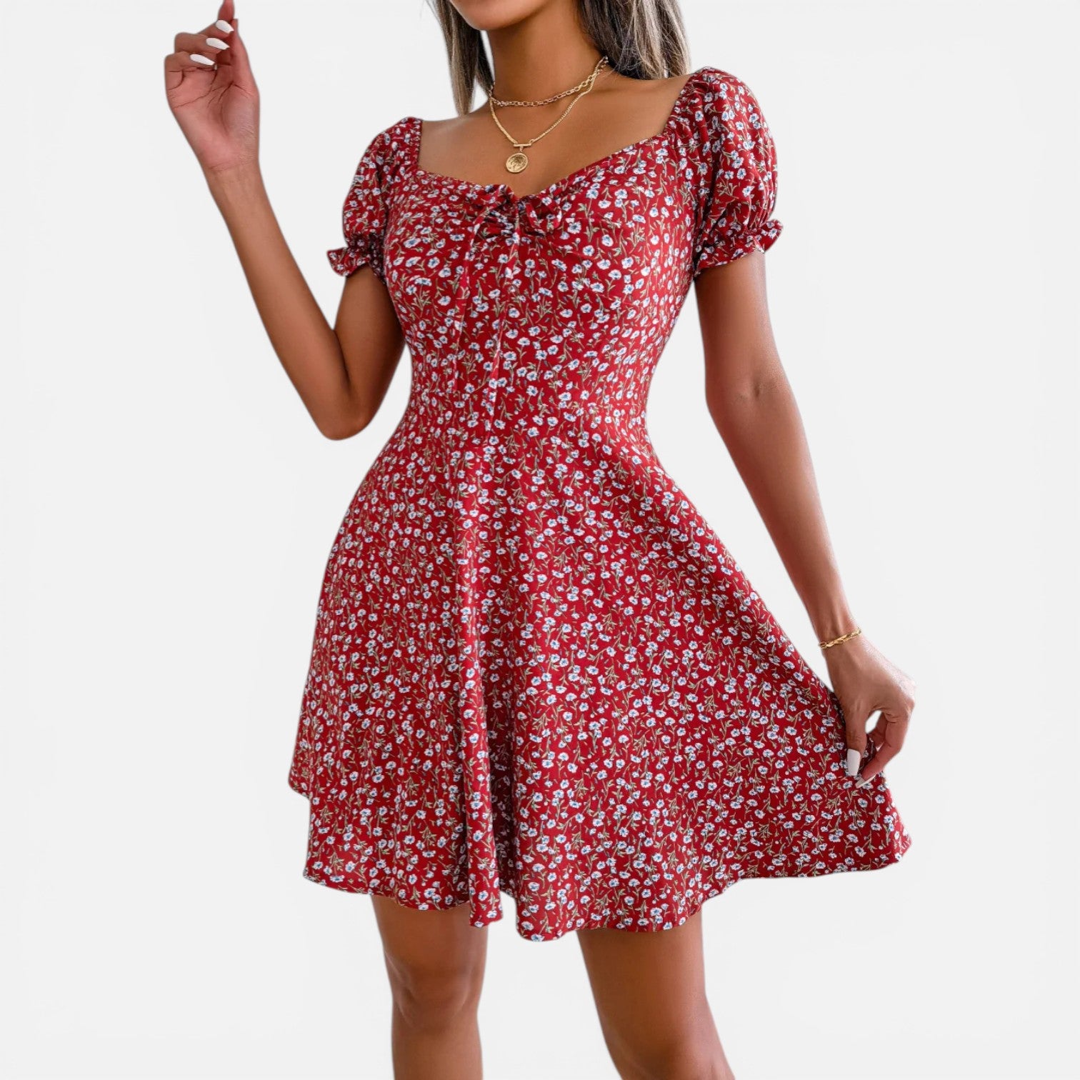 Atelier Rivelle | Robe Mini Femme Fleurie Col Carré A-Line Volants Été