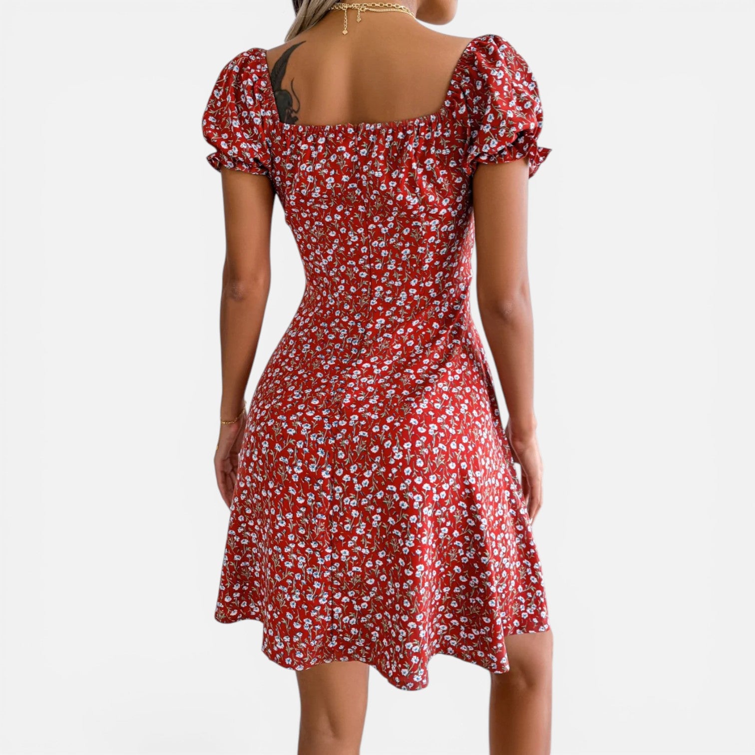 Atelier Rivelle | Robe Mini Femme Fleurie Col Carré A-Line Volants Été