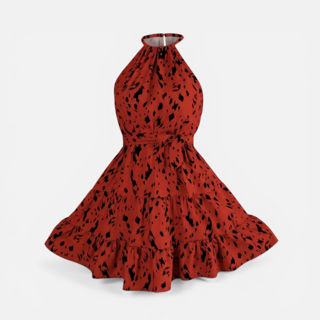 Atelier Rivelle | Robe Mini Léopard Femme Été Coupe Ajustée Halter