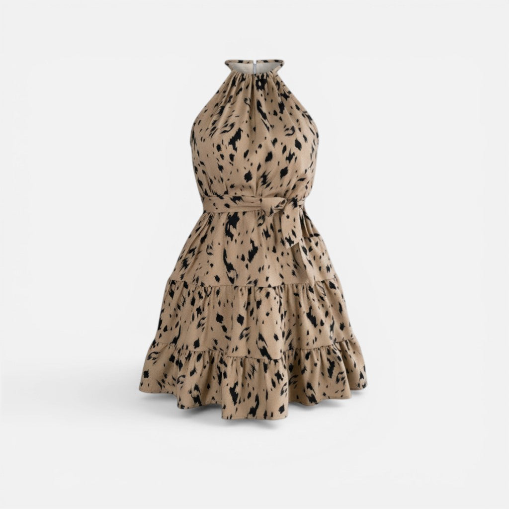 Atelier Rivelle | Robe Mini Léopard Femme Été Coupe Ajustée Halter