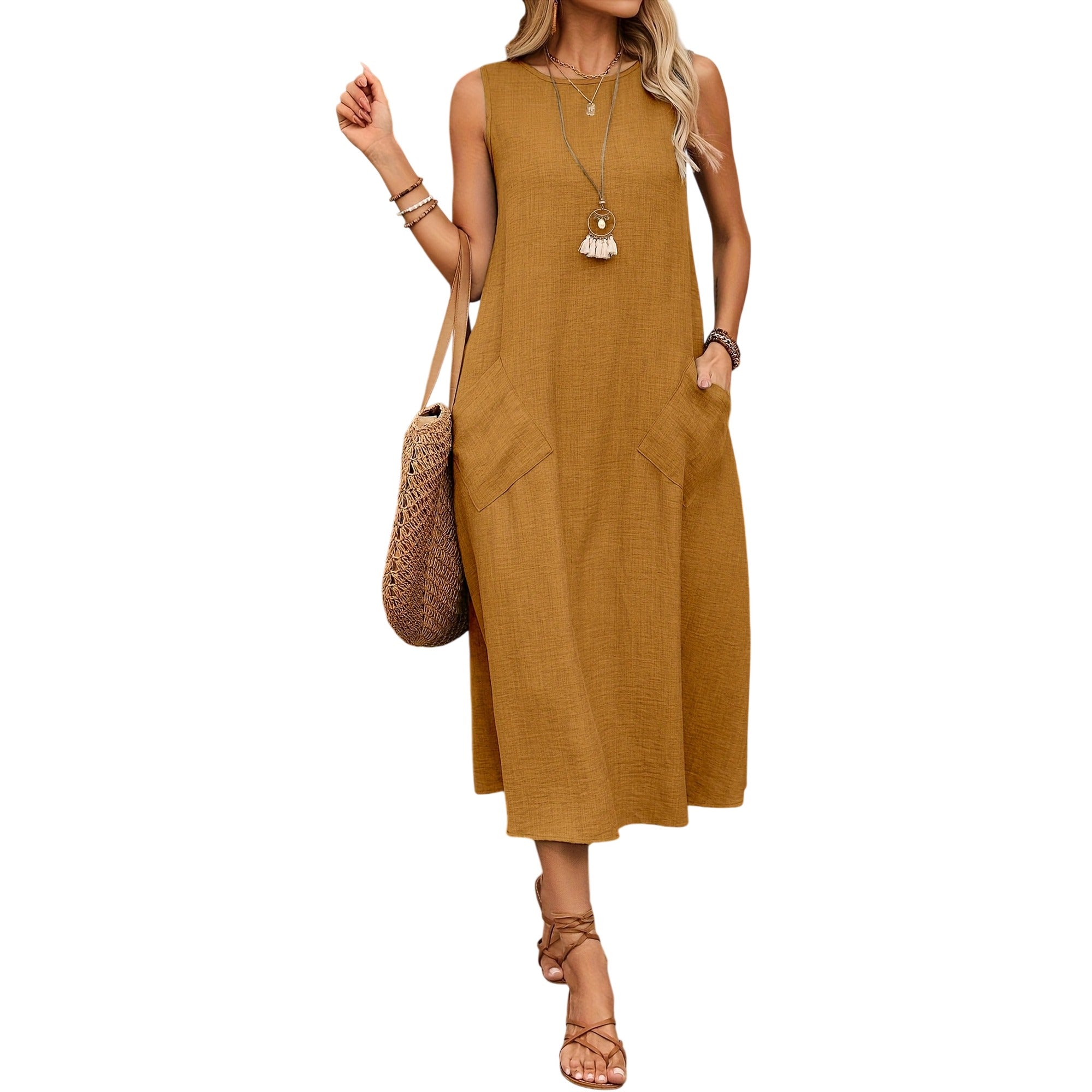 Atelier Rivelle | Robe Femme Sans Manches Fluide Poches Décontractée Été