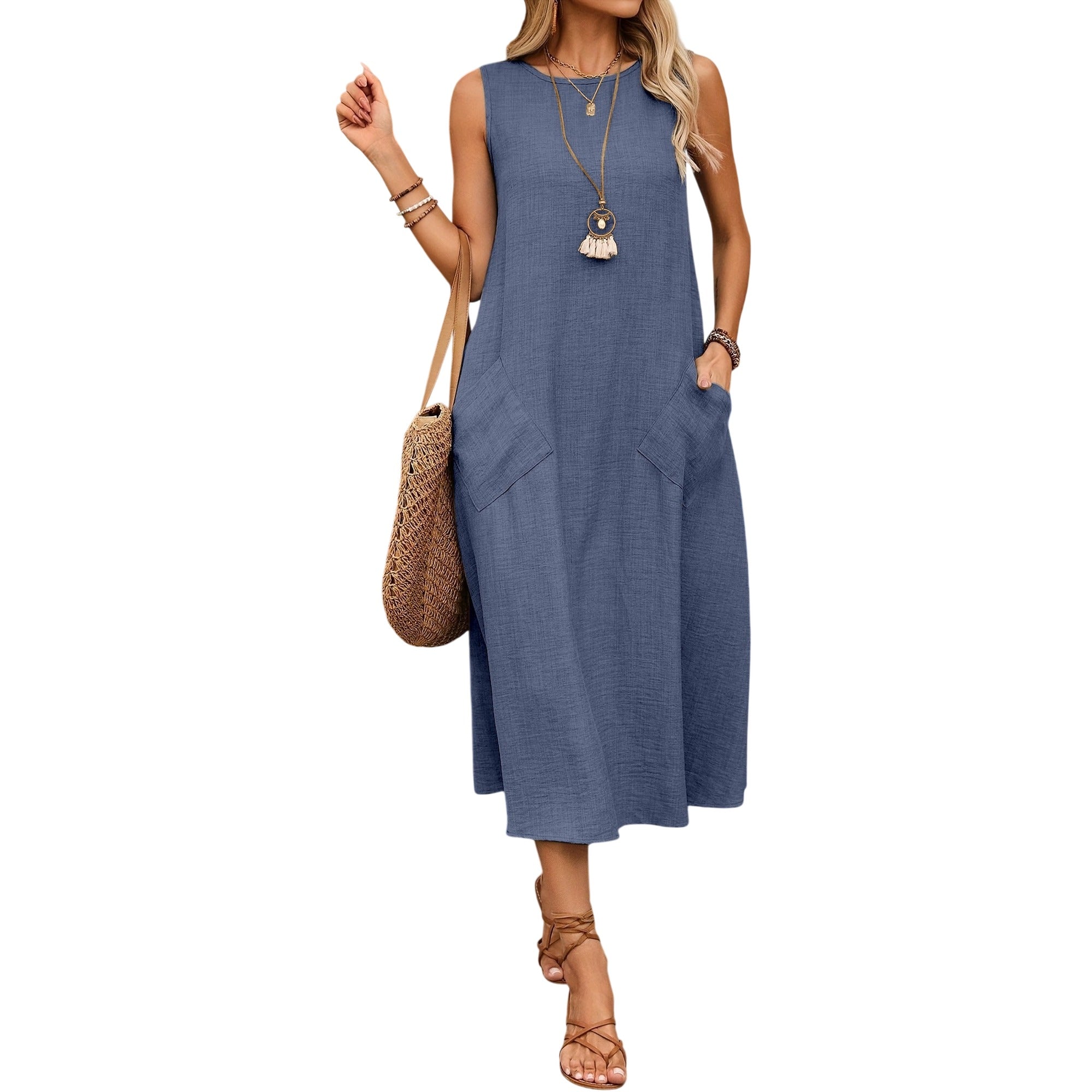 Atelier Rivelle | Robe Femme Sans Manches Fluide Poches Décontractée Été