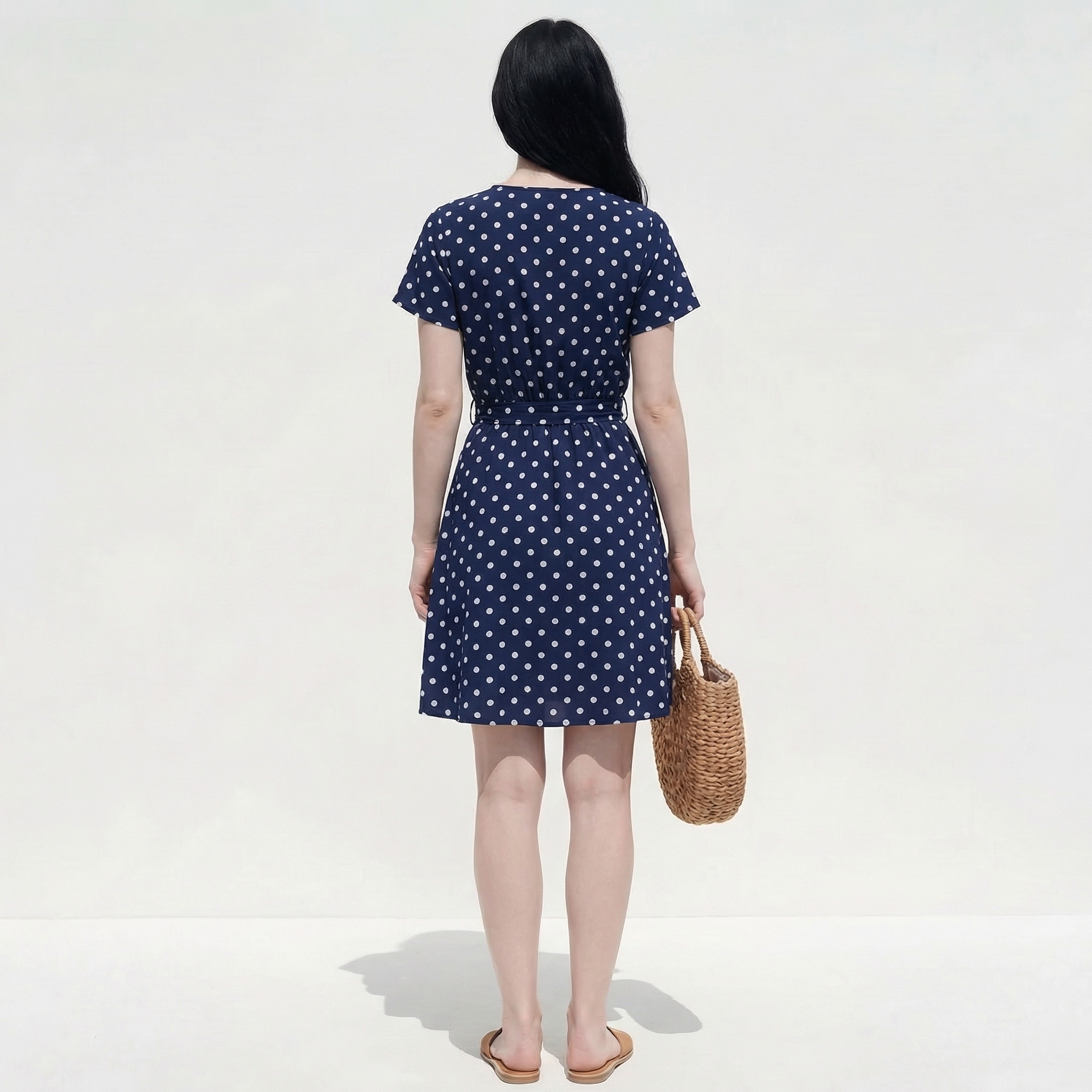 Atelier Rivelle | Robe femme à pois manches courtes col V ceinturée été