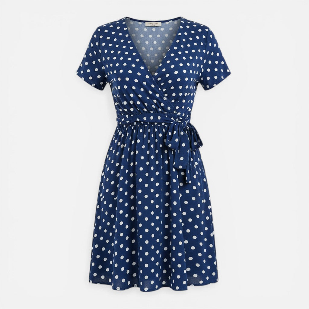 Atelier Rivelle | Robe femme à pois manches courtes col V ceinturée été