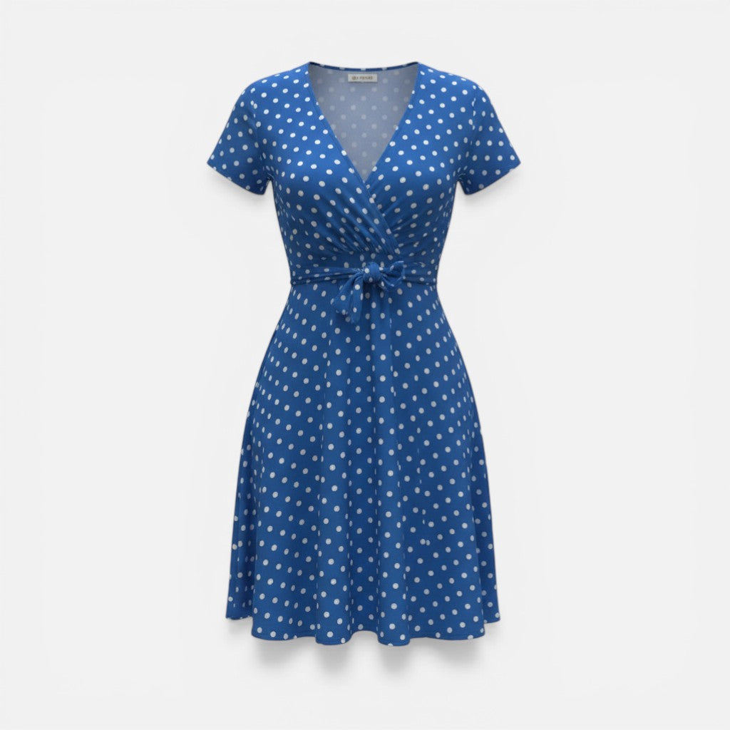 Atelier Rivelle | Robe femme à pois manches courtes col V ceinturée été