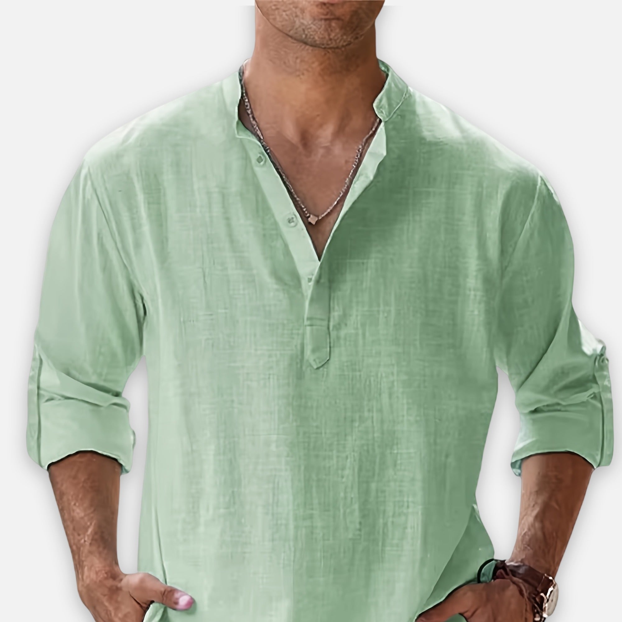 Atelier Rivelle | Chemise Lin Homme Été Col Montant Décontracté Léger