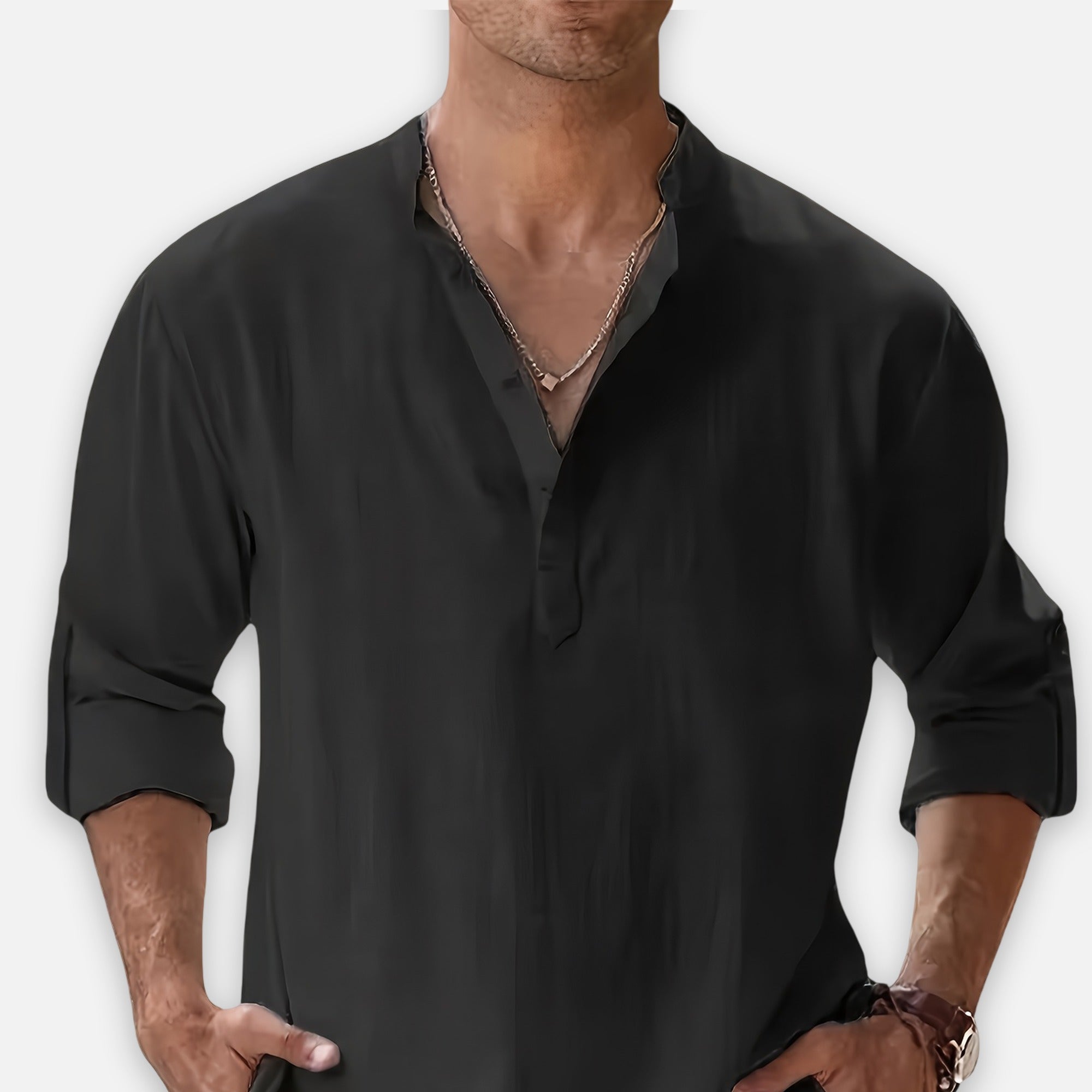 Atelier Rivelle | Chemise Lin Homme Été Col Montant Décontracté Léger