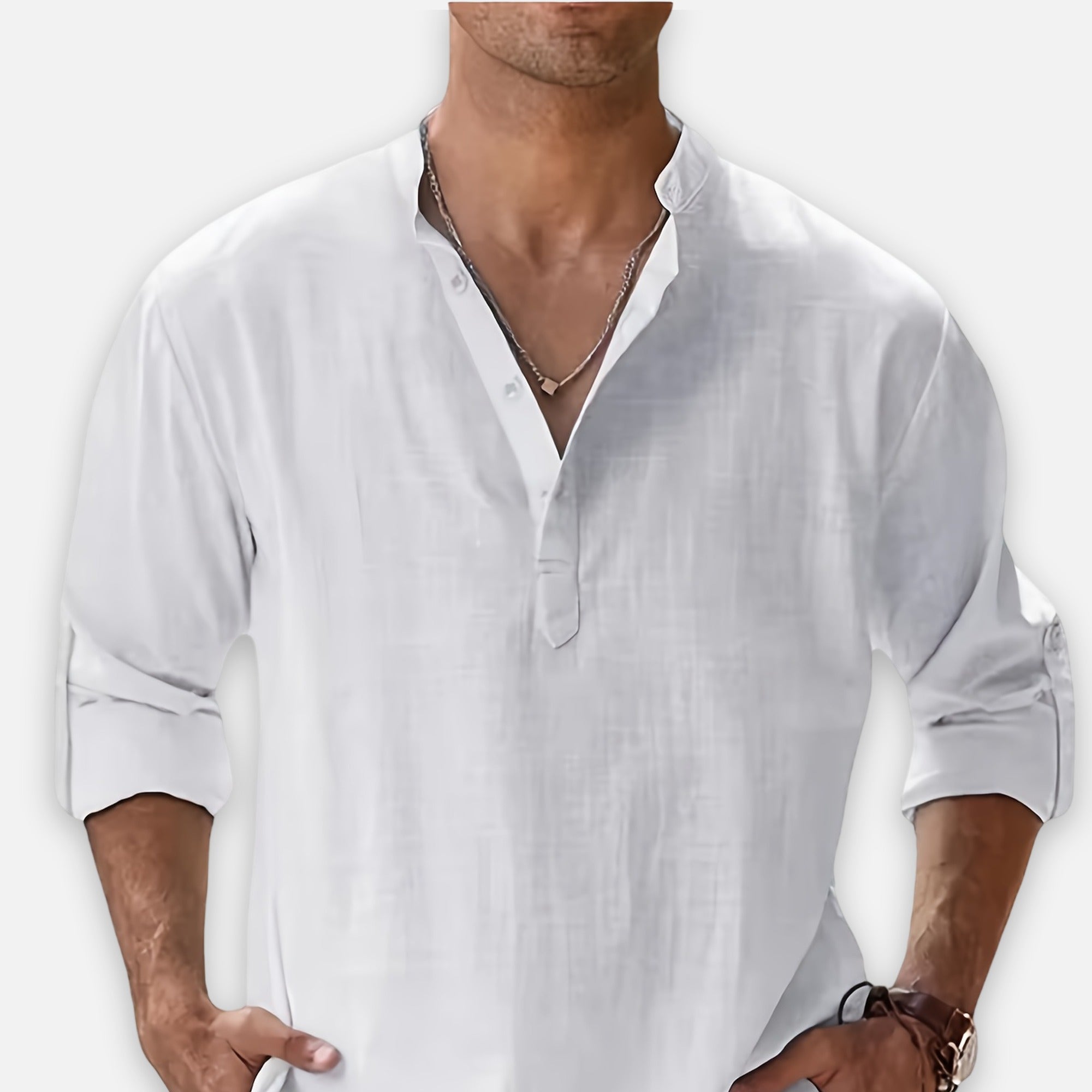 Atelier Rivelle | Chemise Lin Homme Été Col Montant Décontracté Léger