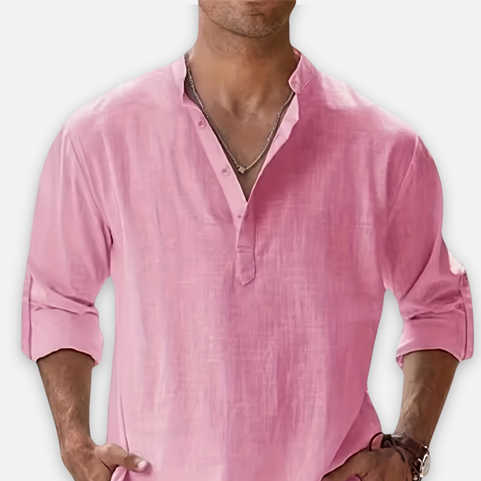 Atelier Rivelle | Chemise Lin Homme Été Col Montant Décontracté Léger