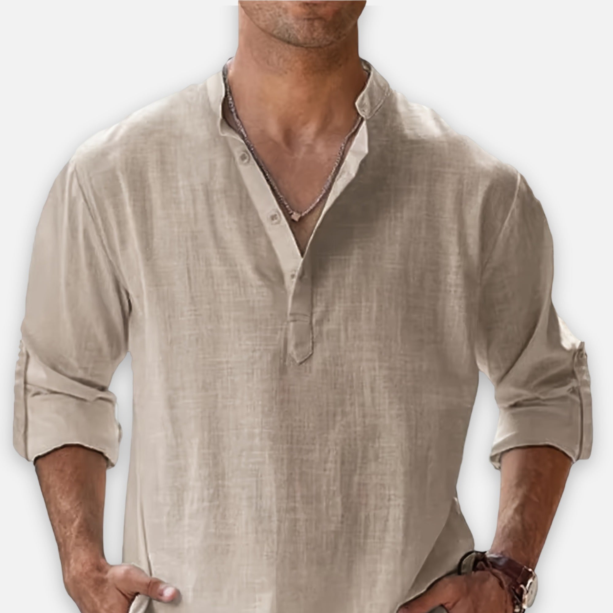 Atelier Rivelle | Chemise Lin Homme Été Col Montant Décontracté Léger