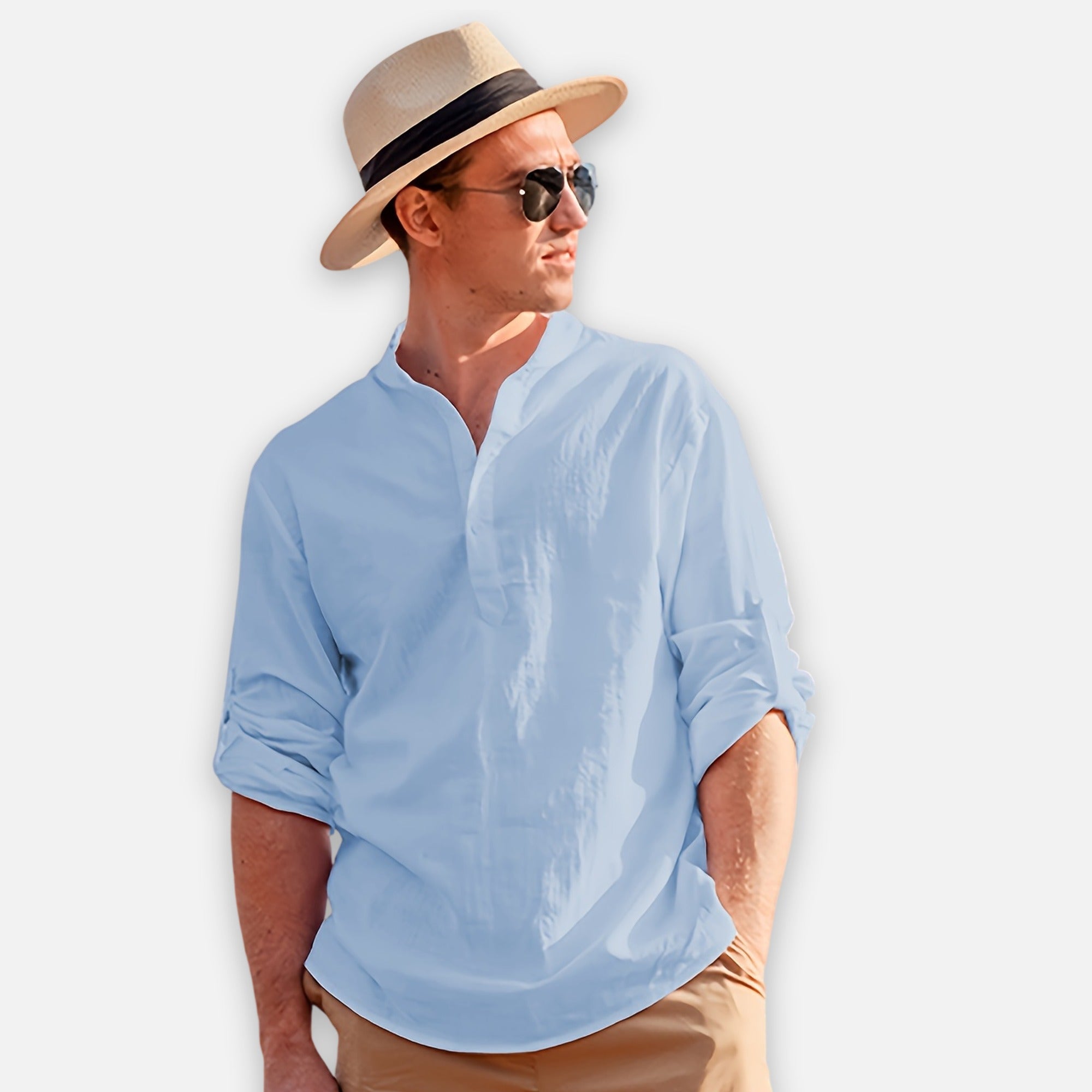 Atelier Rivelle | Chemise Lin Homme Été Col Tunisien Légère Respirante