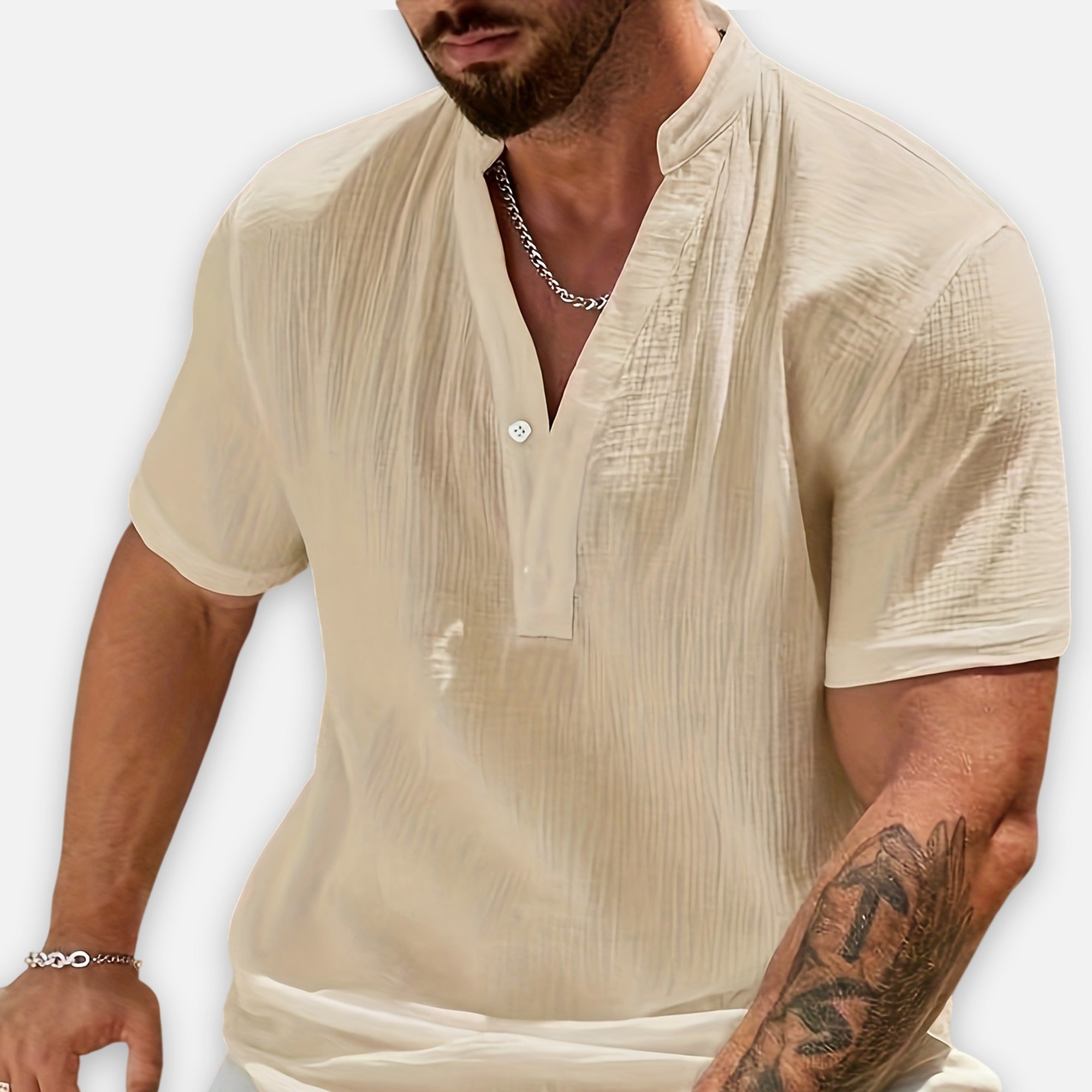 Atelier Rivelle | Chemise Lin Homme Été Col V Décontractée Légère Ample