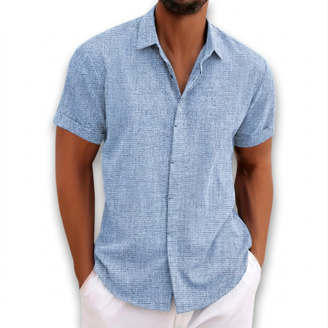 Atelier Rivelle | Chemise Homme Manches Courtes Été Casual Bleu Léger Confort