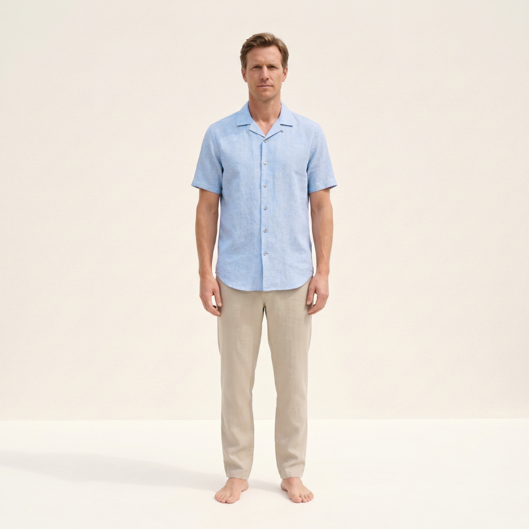 Atelier Rivelle | Chemise Homme Manches Courtes Été Casual Bleu Léger Confort