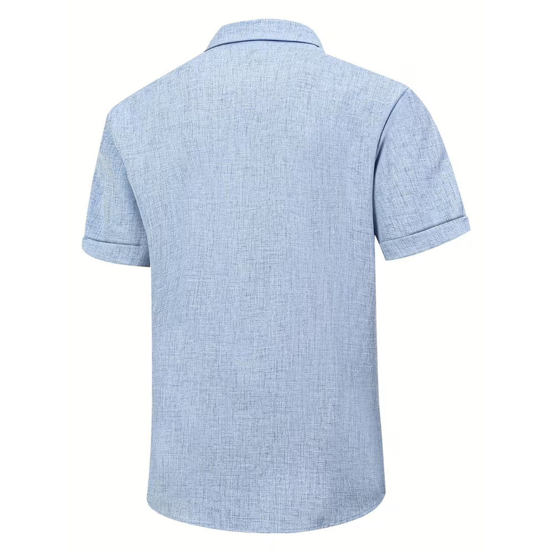 Atelier Rivelle | Chemise Homme Manches Courtes Été Casual Bleu Léger Confort