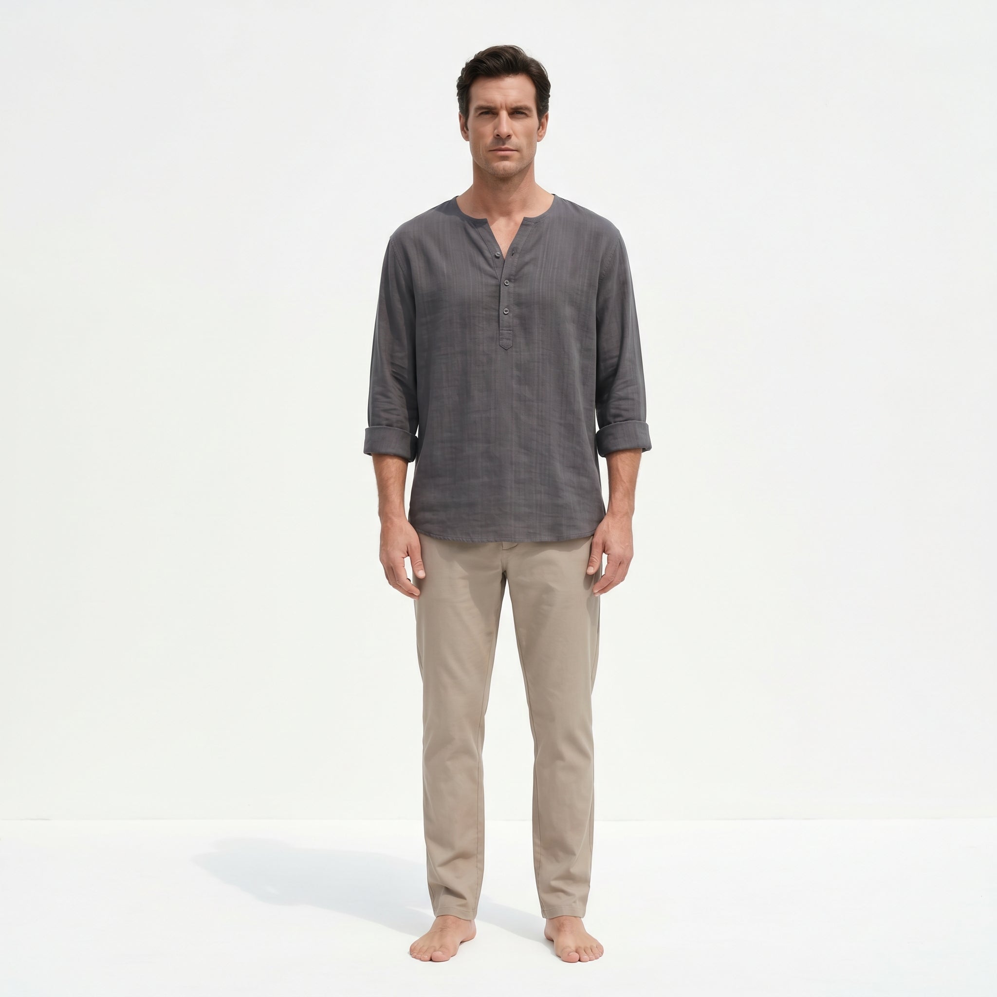 Atelier Rivelle | Chemise Lin Homme Été Col Montant Décontracté Léger