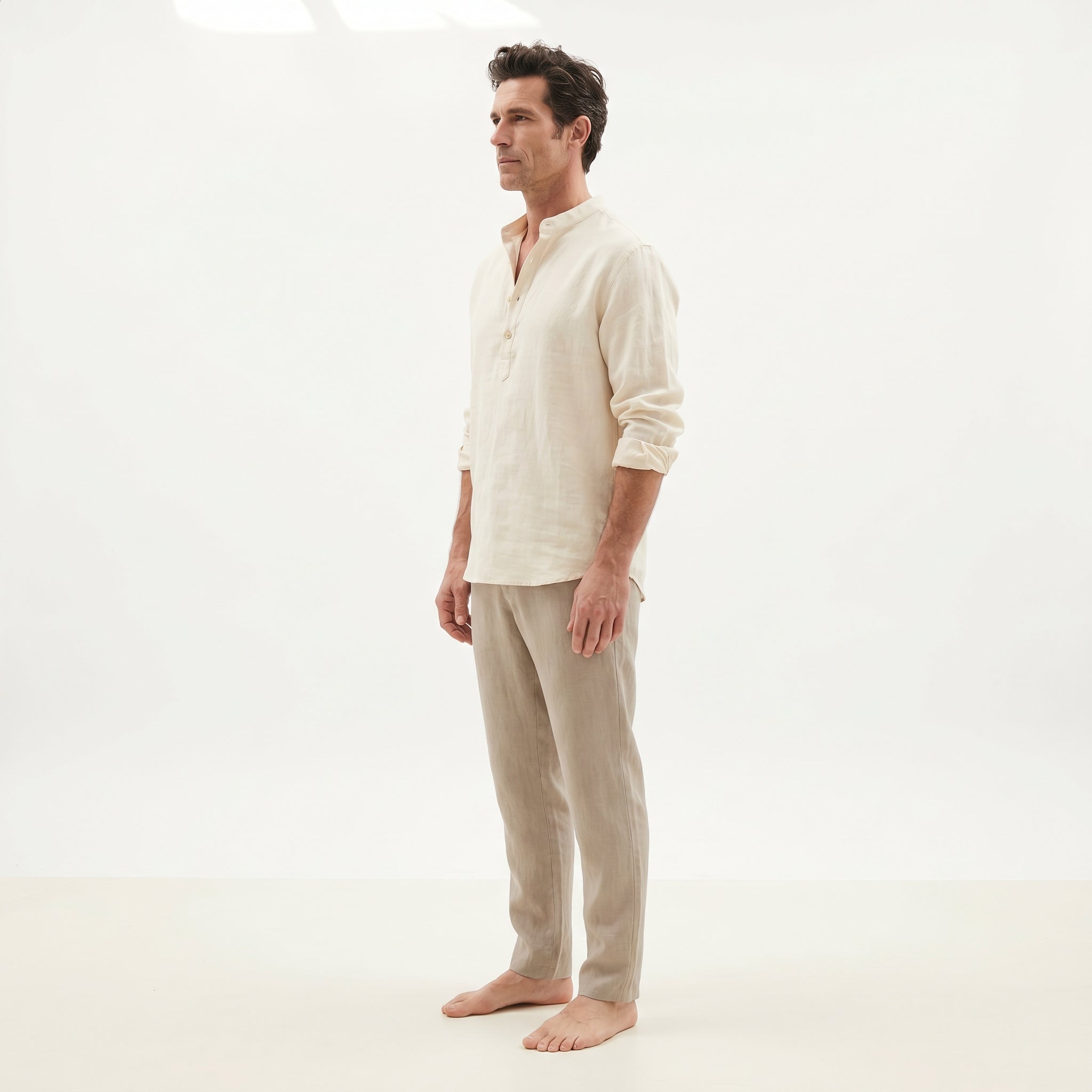 Atelier Rivelle | Chemise Lin Homme Été Col Tunisien Légère Respirante