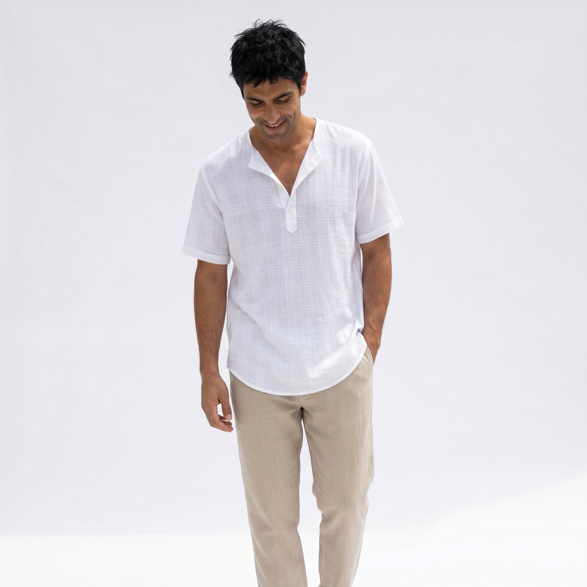 Atelier Rivelle | Chemise Lin Homme Été Col V Décontractée Légère Ample