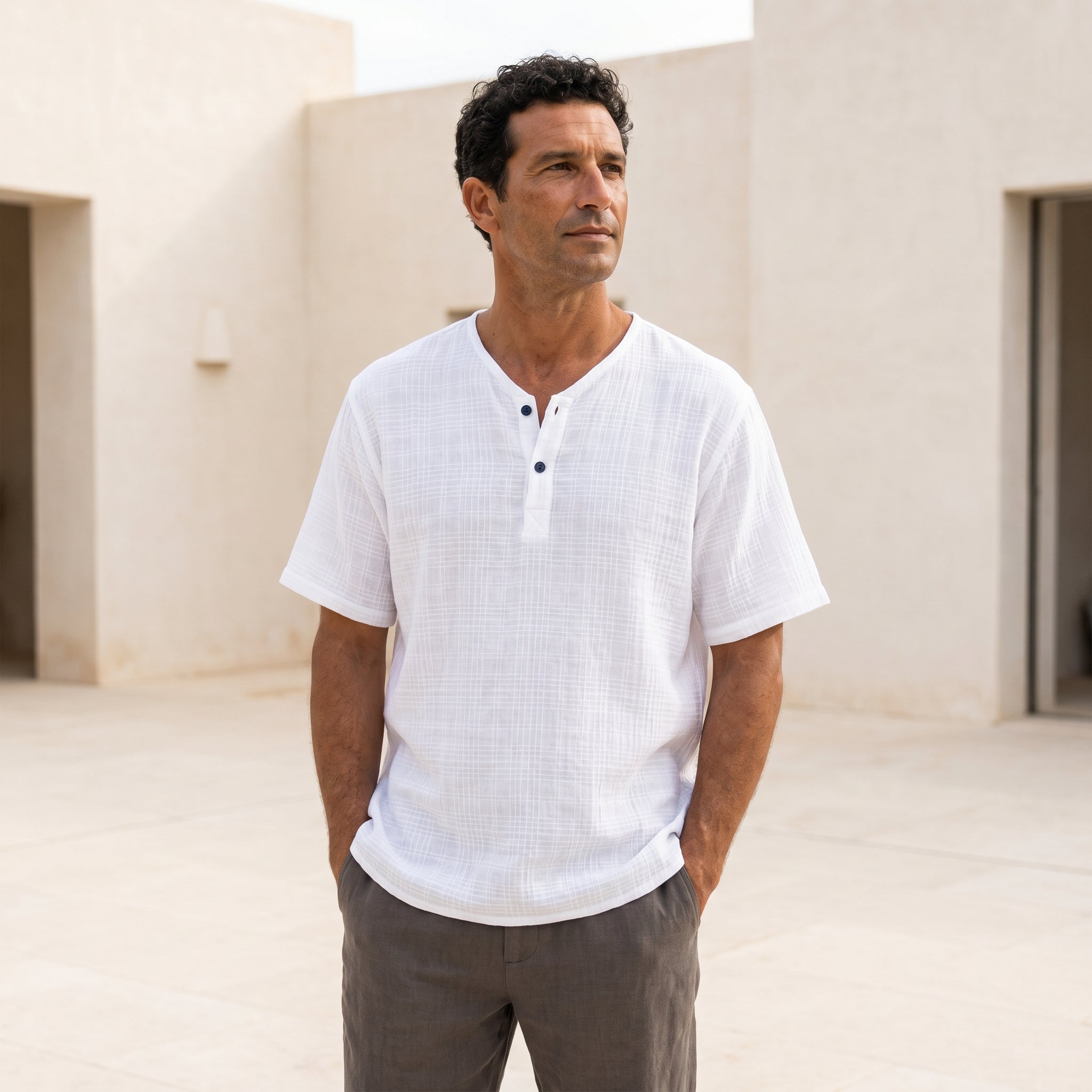Atelier Rivelle | Chemise Lin Homme Été Col V Décontractée Légère Ample