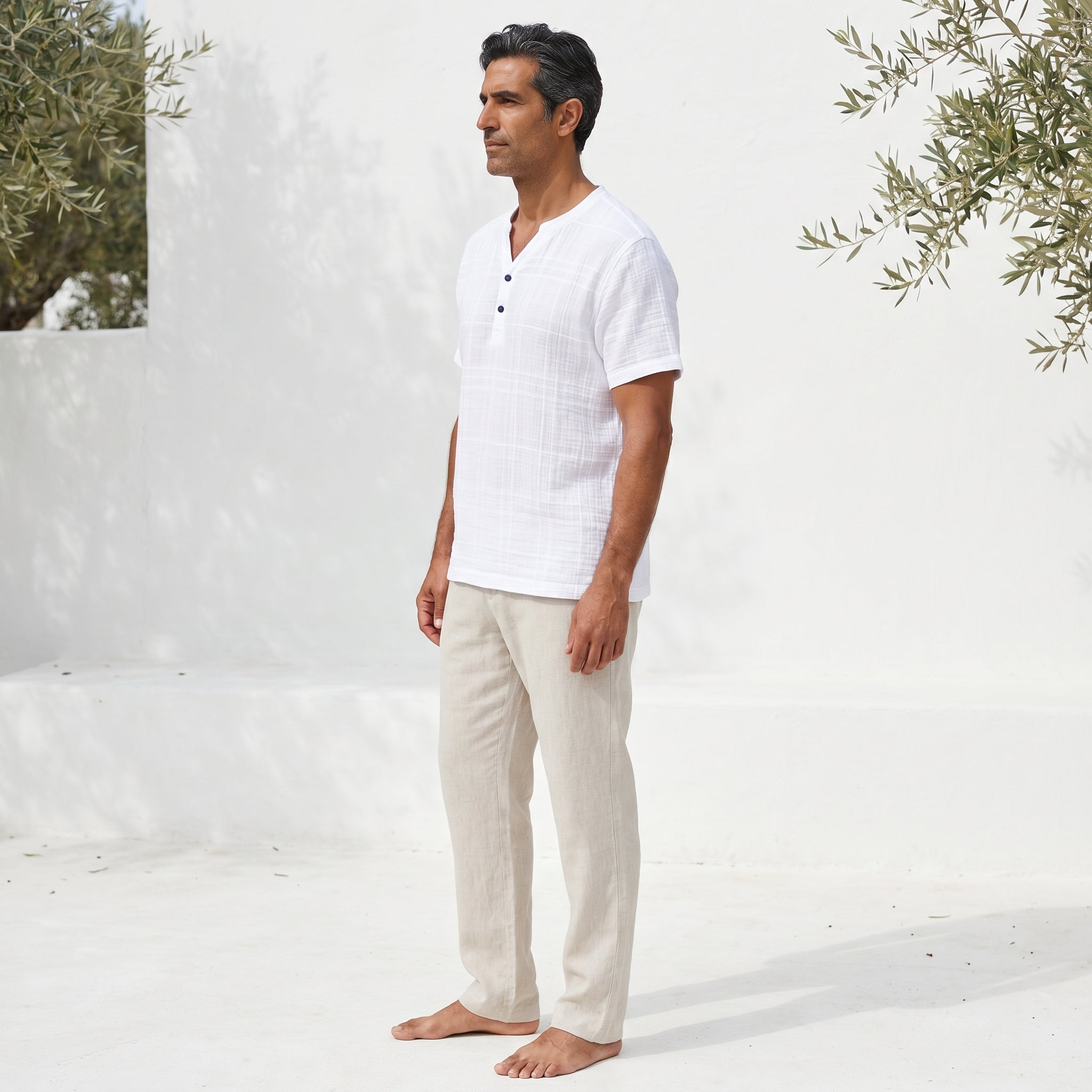 Atelier Rivelle | Chemise Lin Homme Été Col V Décontractée Légère Ample
