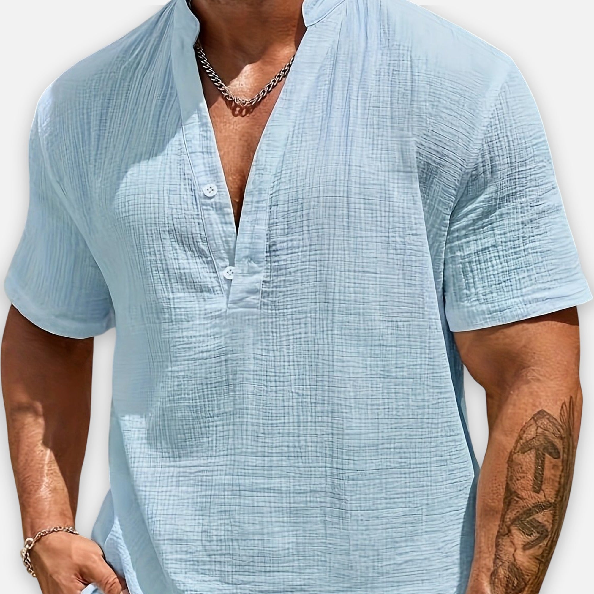 Atelier Rivelle | Chemise Lin Homme Été Col V Décontractée Légère Ample