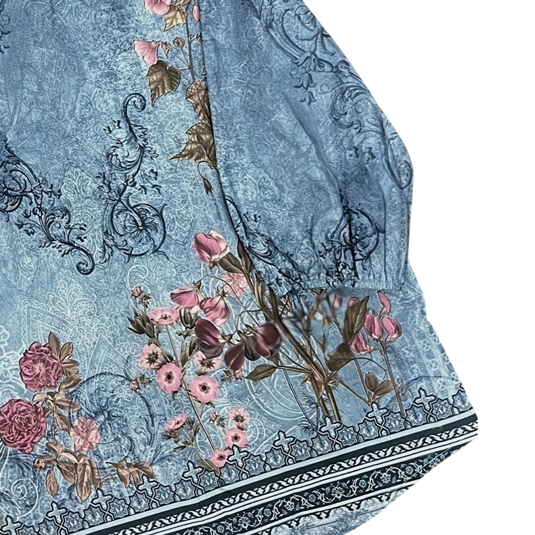 Atelier Rivelle | Blouse Femme Florale Col Montant Manches Trois-Quarts Élégante