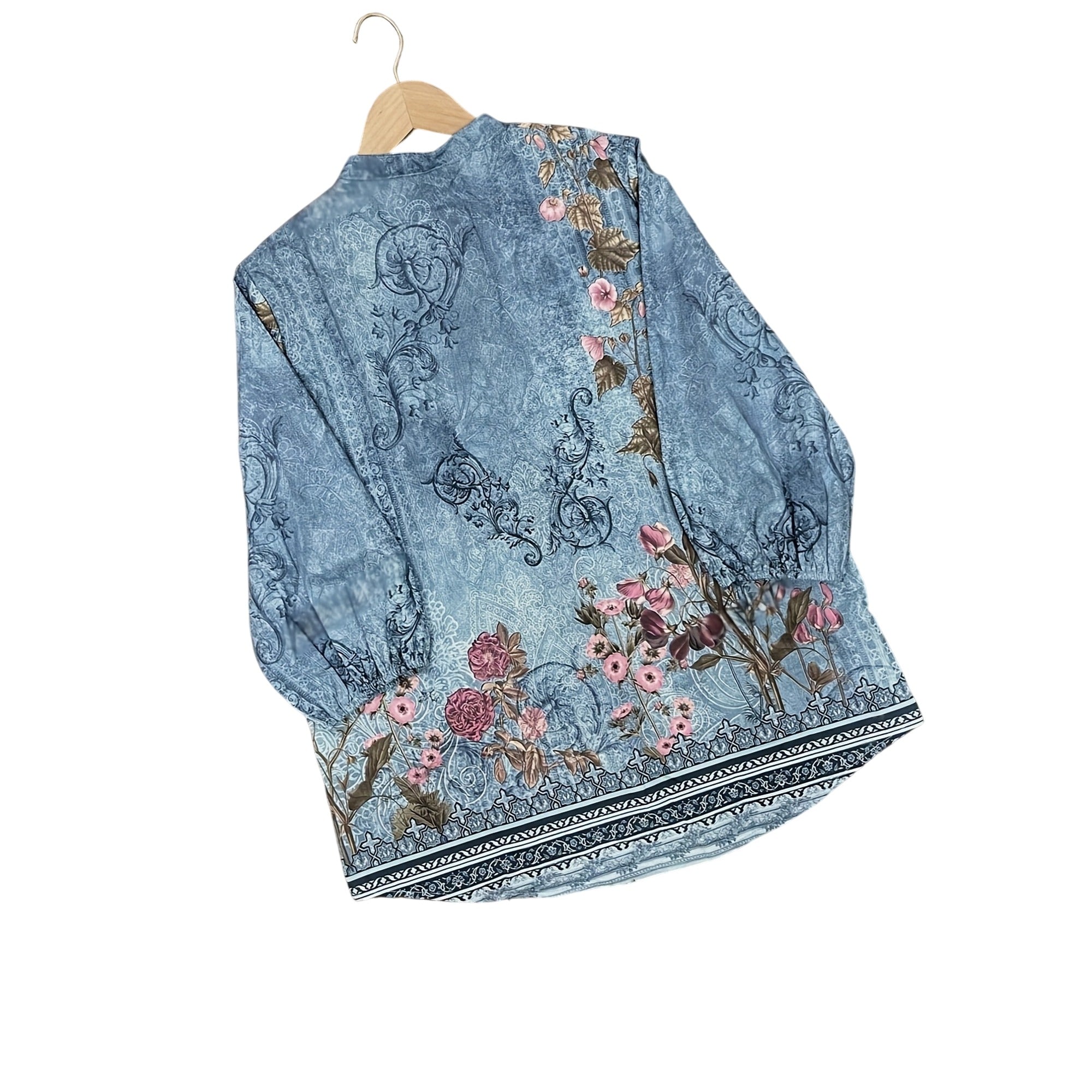 Atelier Rivelle | Blouse Femme Florale Col Montant Manches Trois-Quarts Élégante