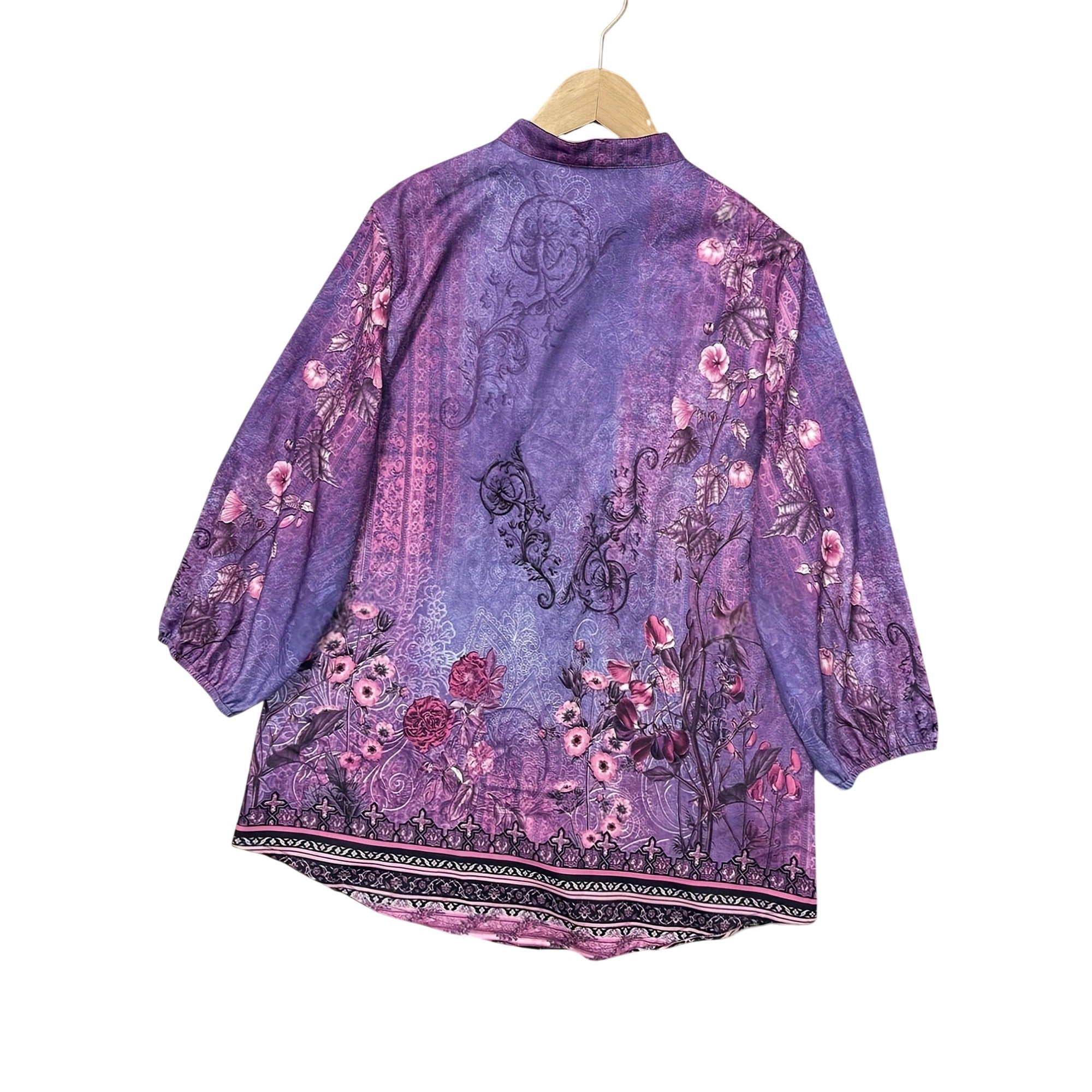 Atelier Rivelle | Blouse Femme Florale Col Montant Manches Trois-Quarts Élégante