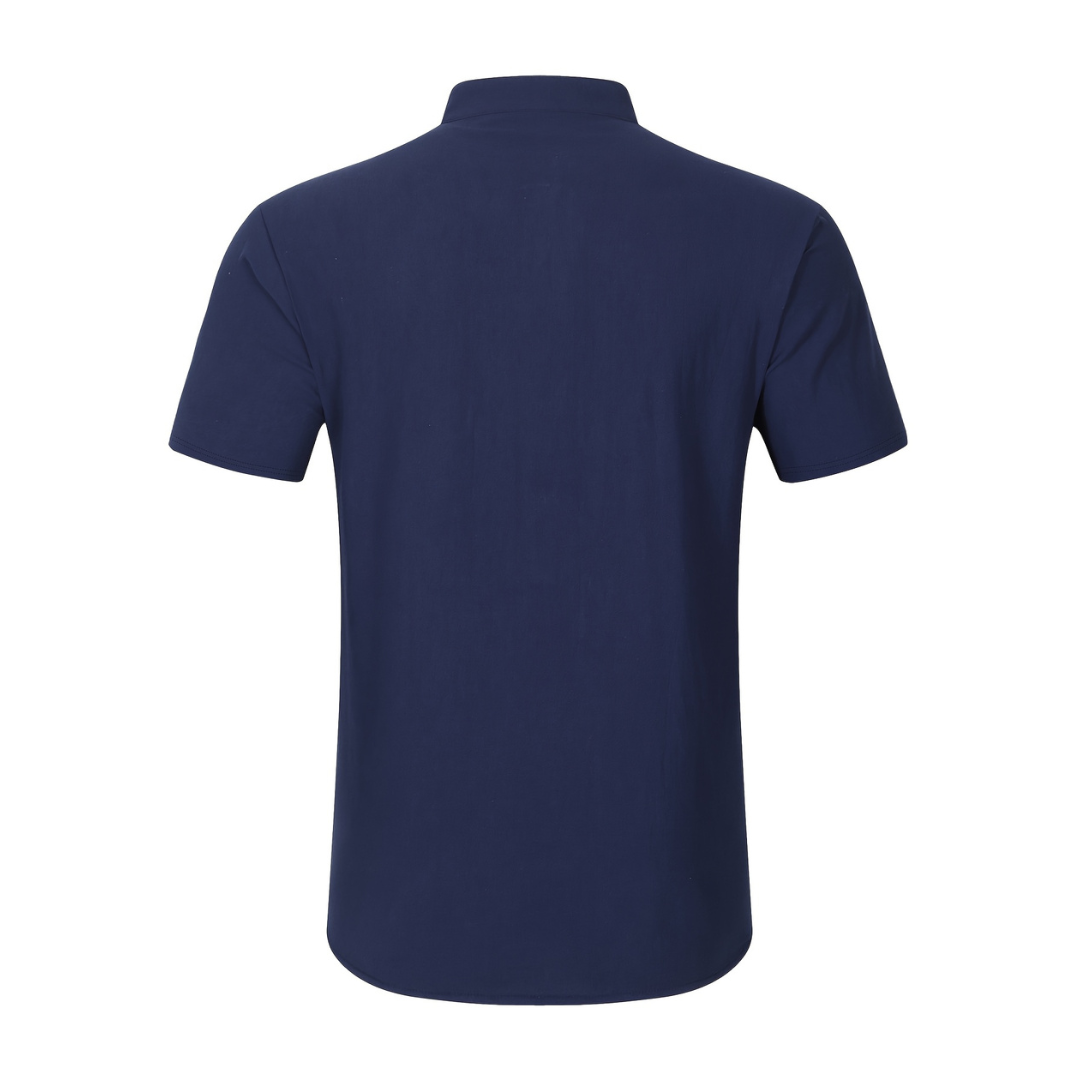 Atelier Rivelle | Chemise Lin Homme Été Col Mao Manches Courtes Décontractée