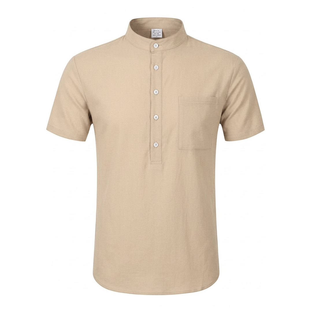 Atelier Rivelle | Chemise Lin Homme Été Col Mao Manches Courtes Décontractée