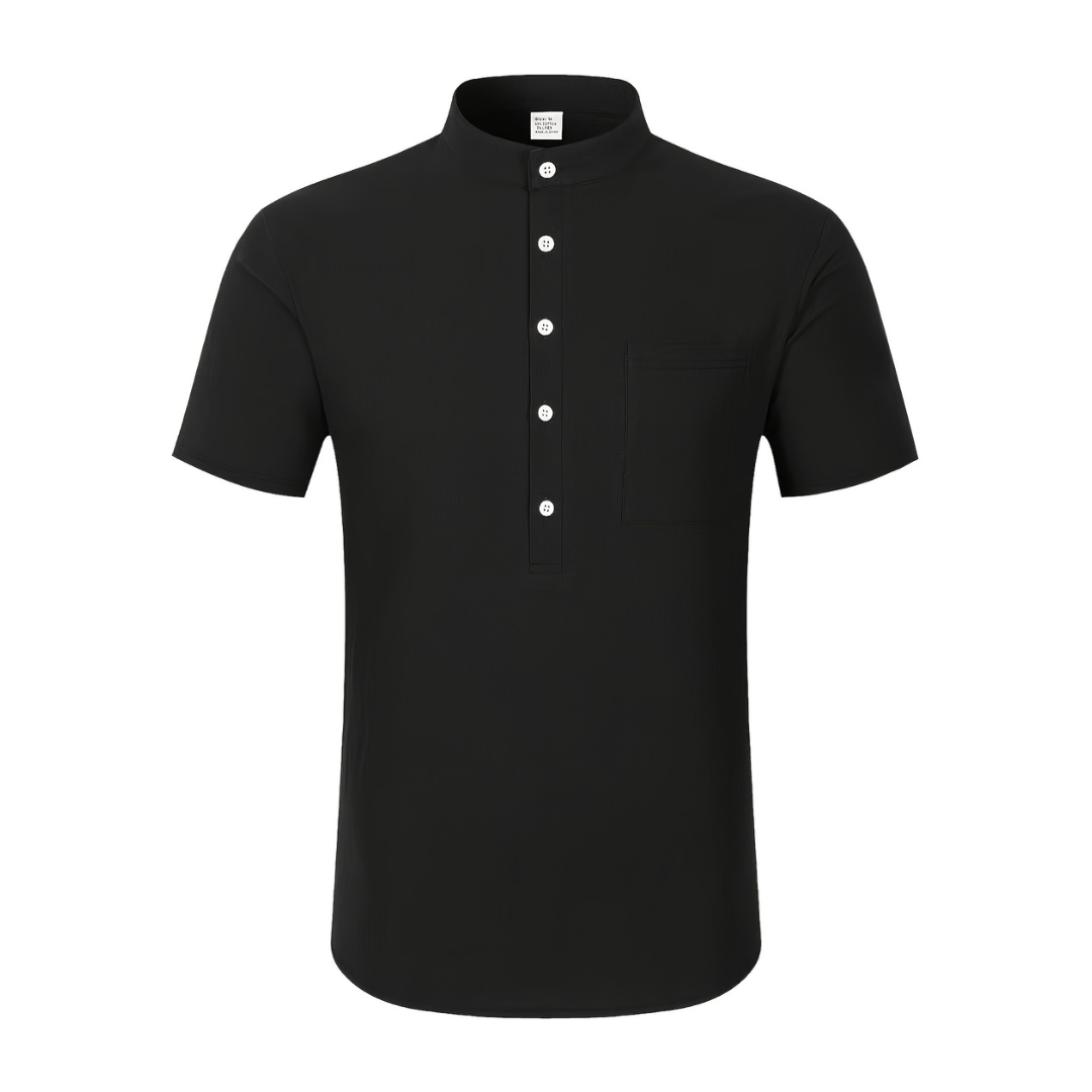 Atelier Rivelle | Chemise Lin Homme Été Col Mao Manches Courtes Décontractée