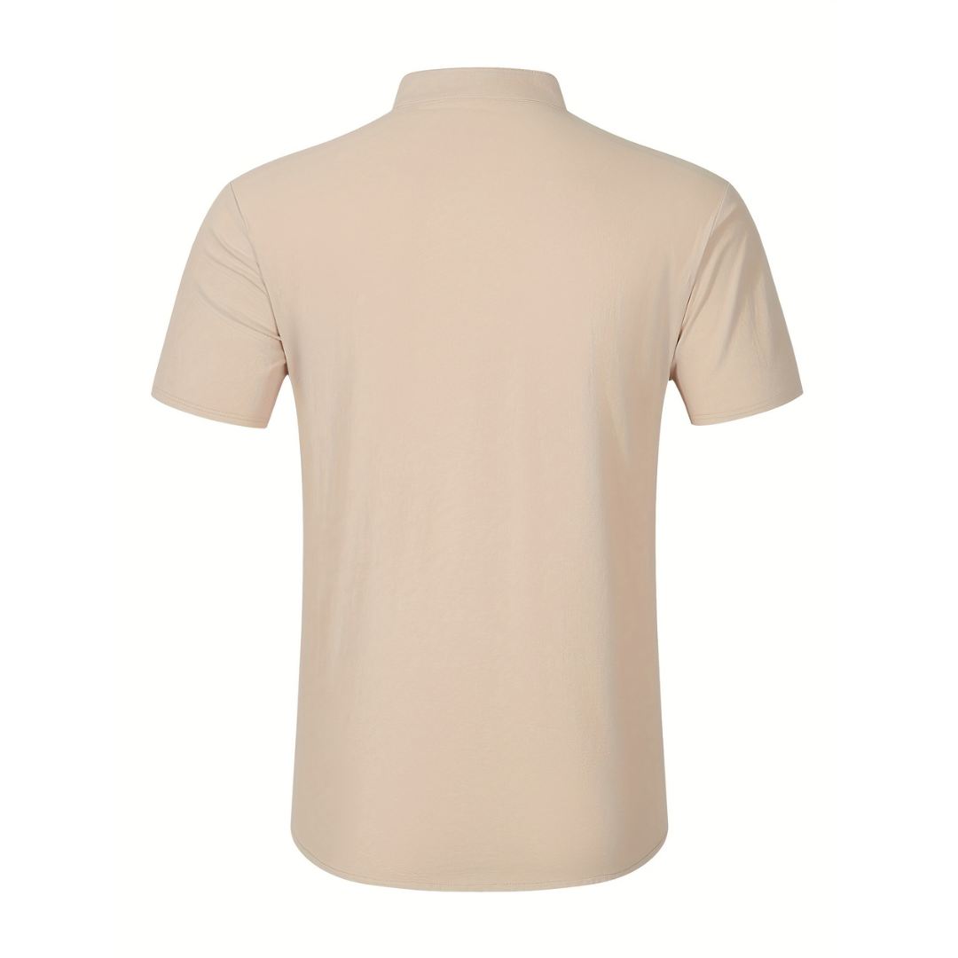 Atelier Rivelle | Chemise Lin Homme Été Col Mao Manches Courtes Décontractée