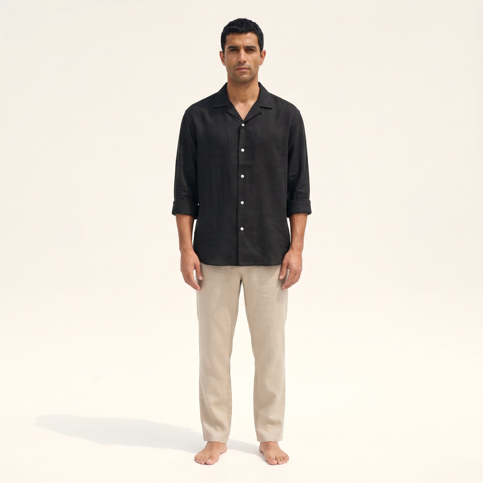 Atelier Rivelle | Chemise Lin Homme Mi-Saison Col Montant Respirant Décontracté